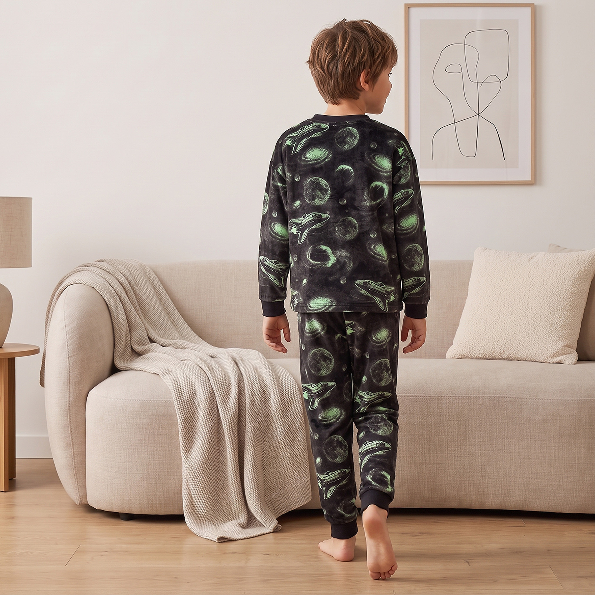 Juniors Cotton Crew Neck Long Sleeves Pyjama Set with Space Print-boys-clothing-nightwear-image-4