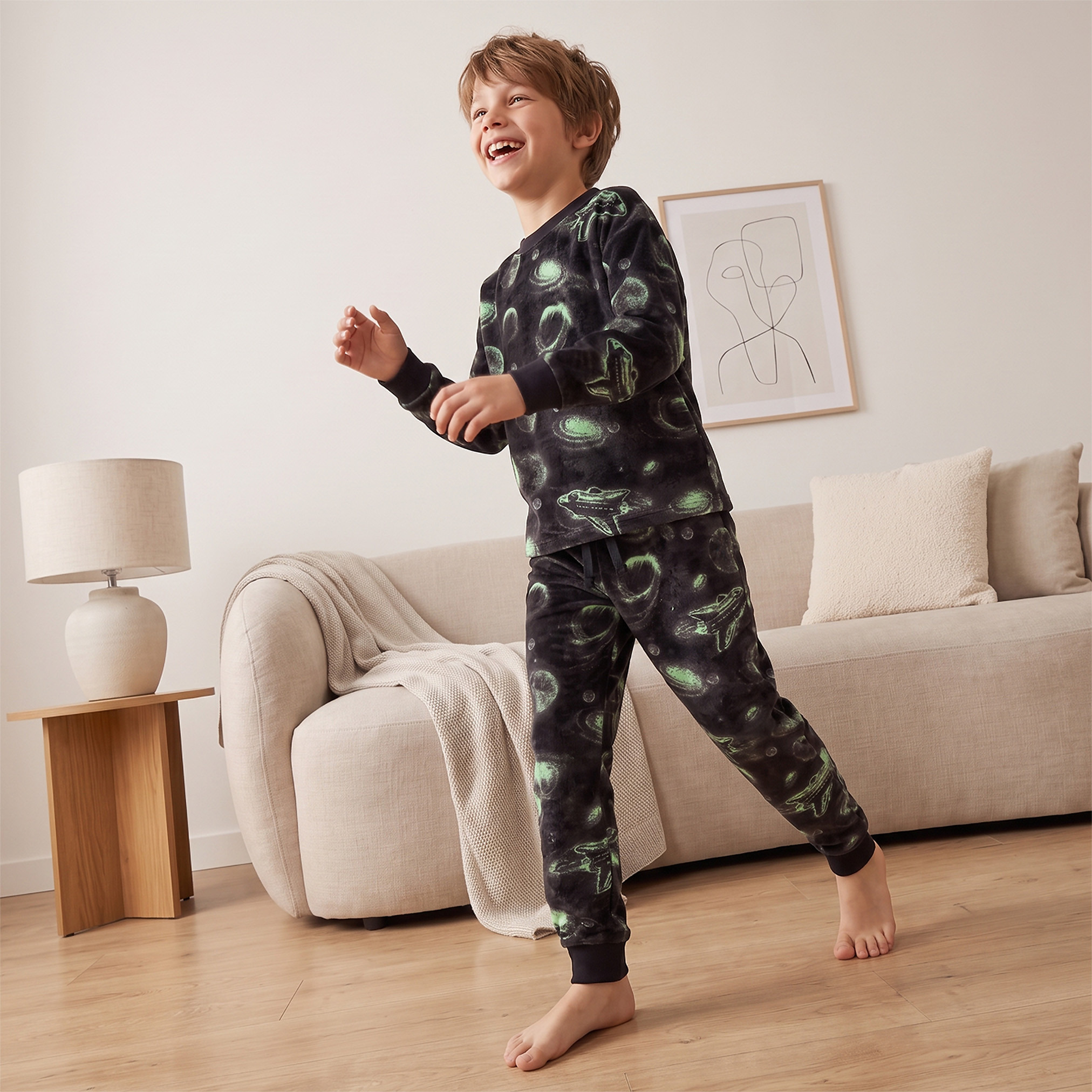 Juniors Cotton Crew Neck Long Sleeves Pyjama Set with Space Print-boys-clothing-nightwear-image-7