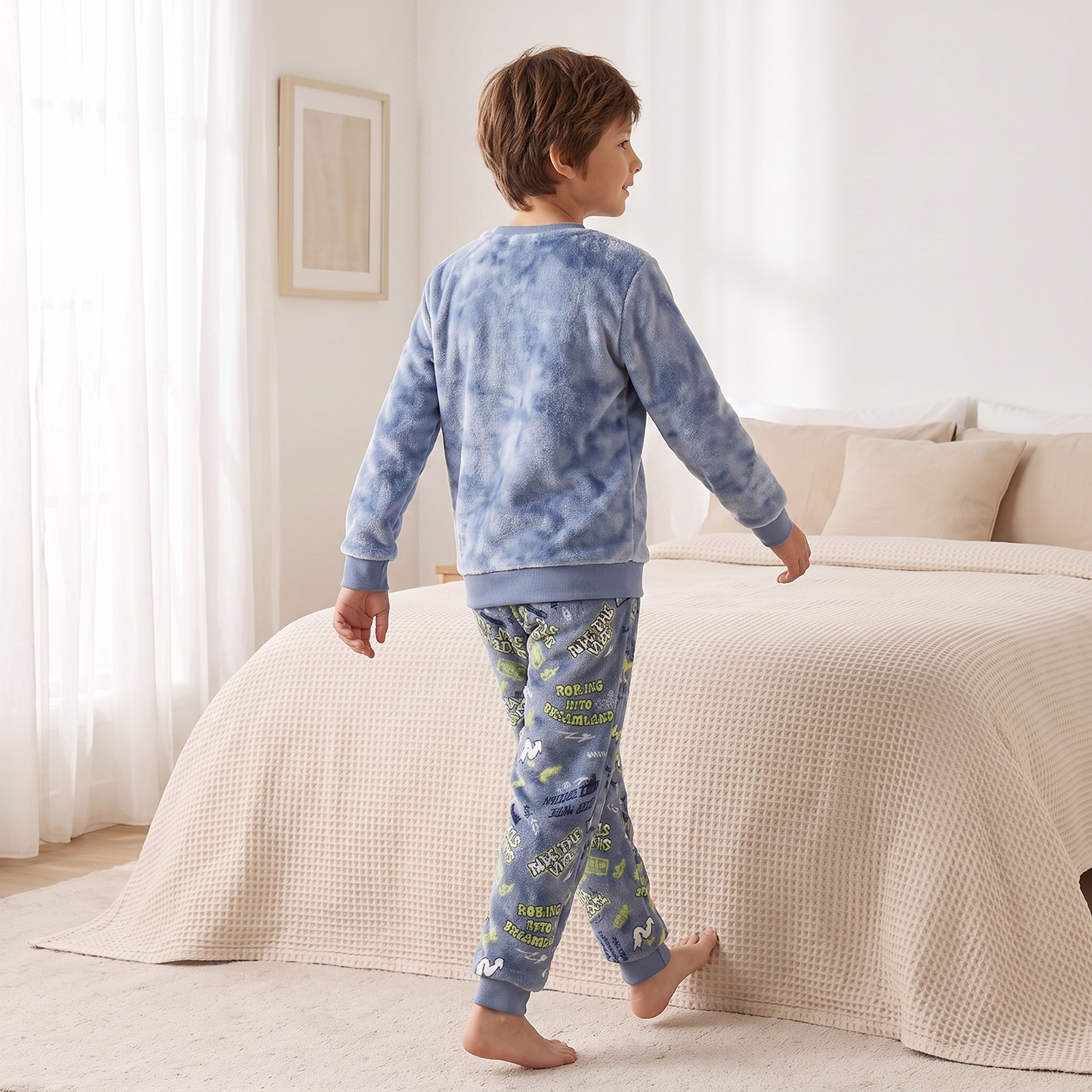 Juniors Crew Neck Long Sleeves Pyjama Set with Print-boys-clothing-nightwear-image-2