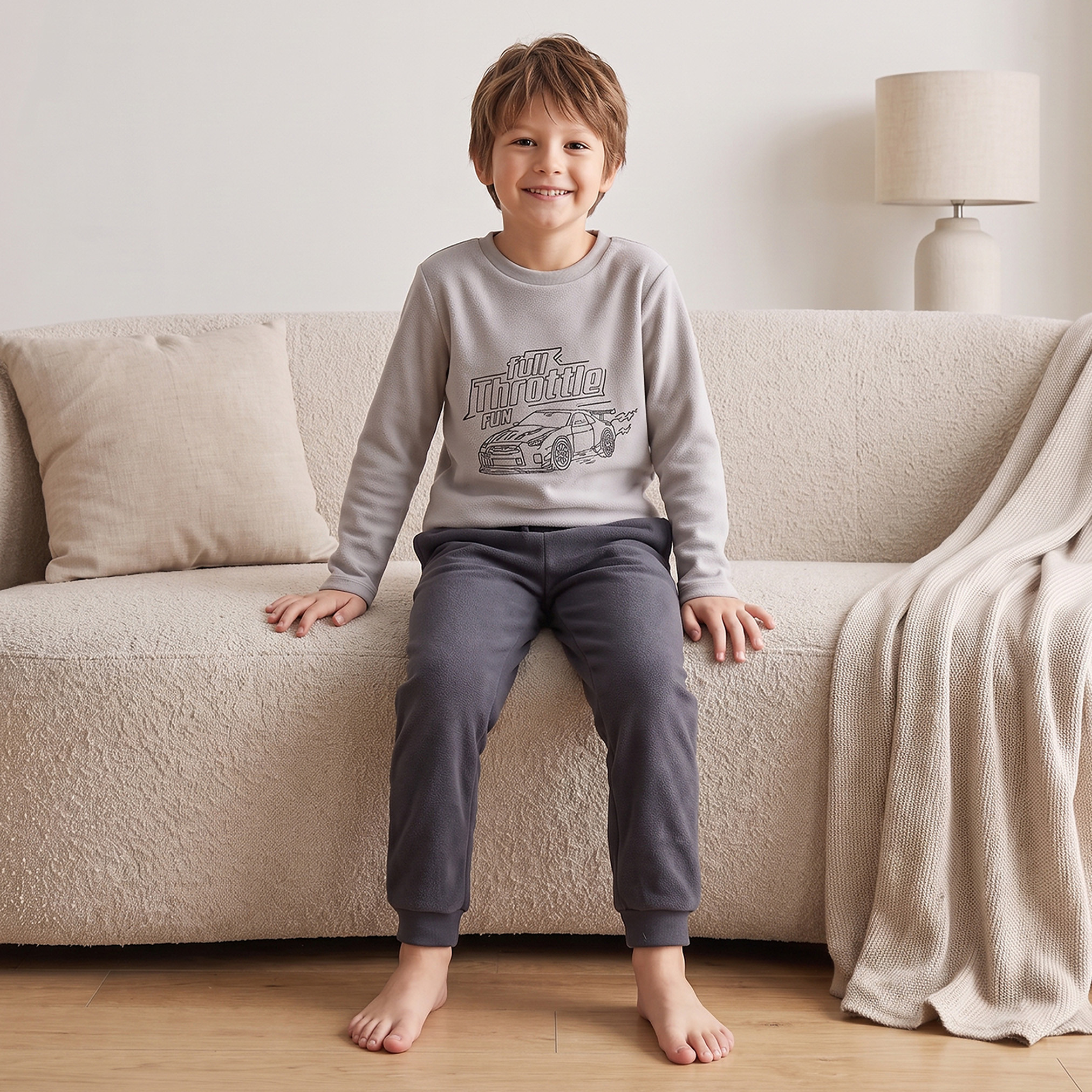 Juniors Crew Neck Long Sleeves Pyjama Set with Car Print-boys-clothing-nightwear-image-6