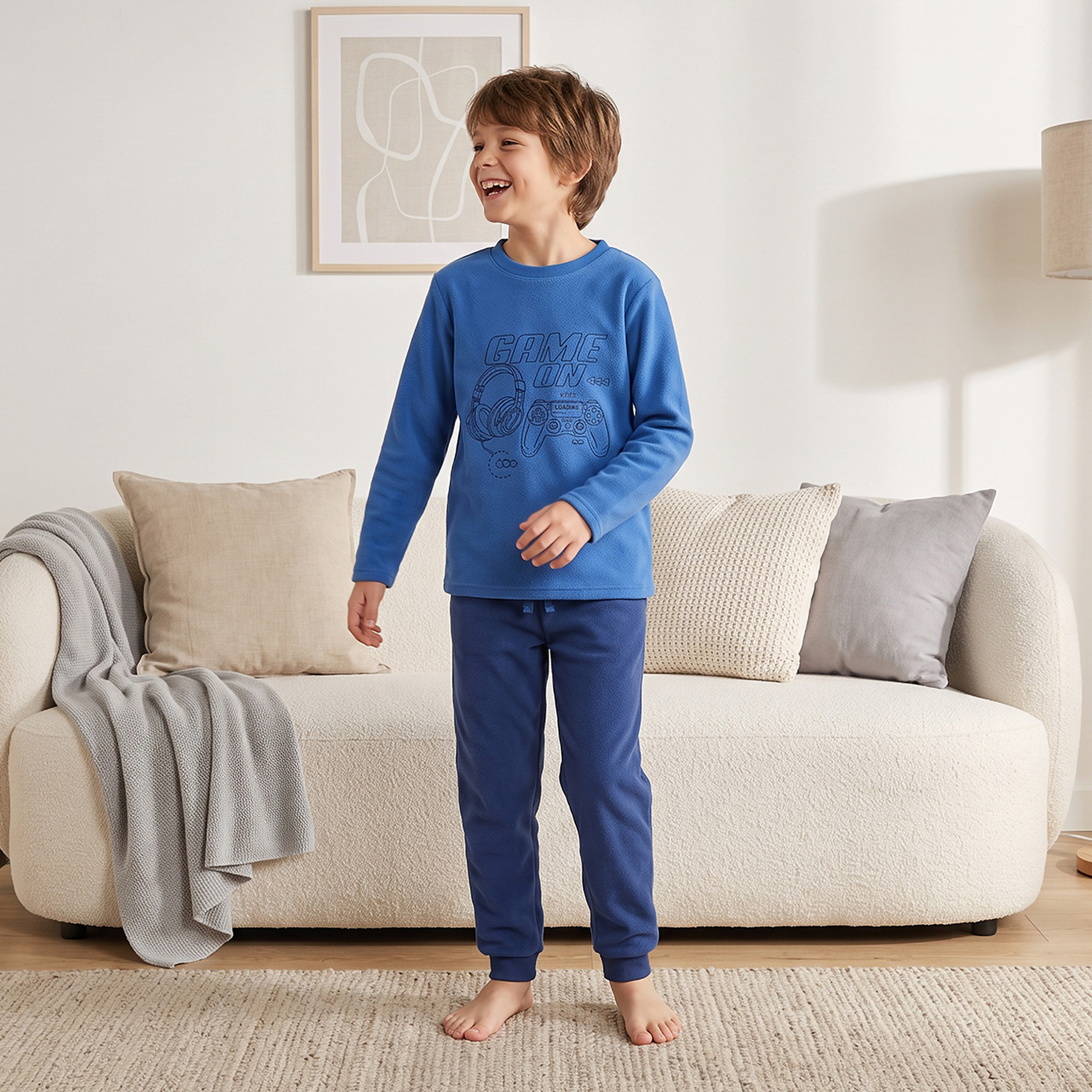 Juniors Crew Neck Long Sleeves Pyjama Set with Gaming Embroidery-boys-clothing-nightwear-image-1