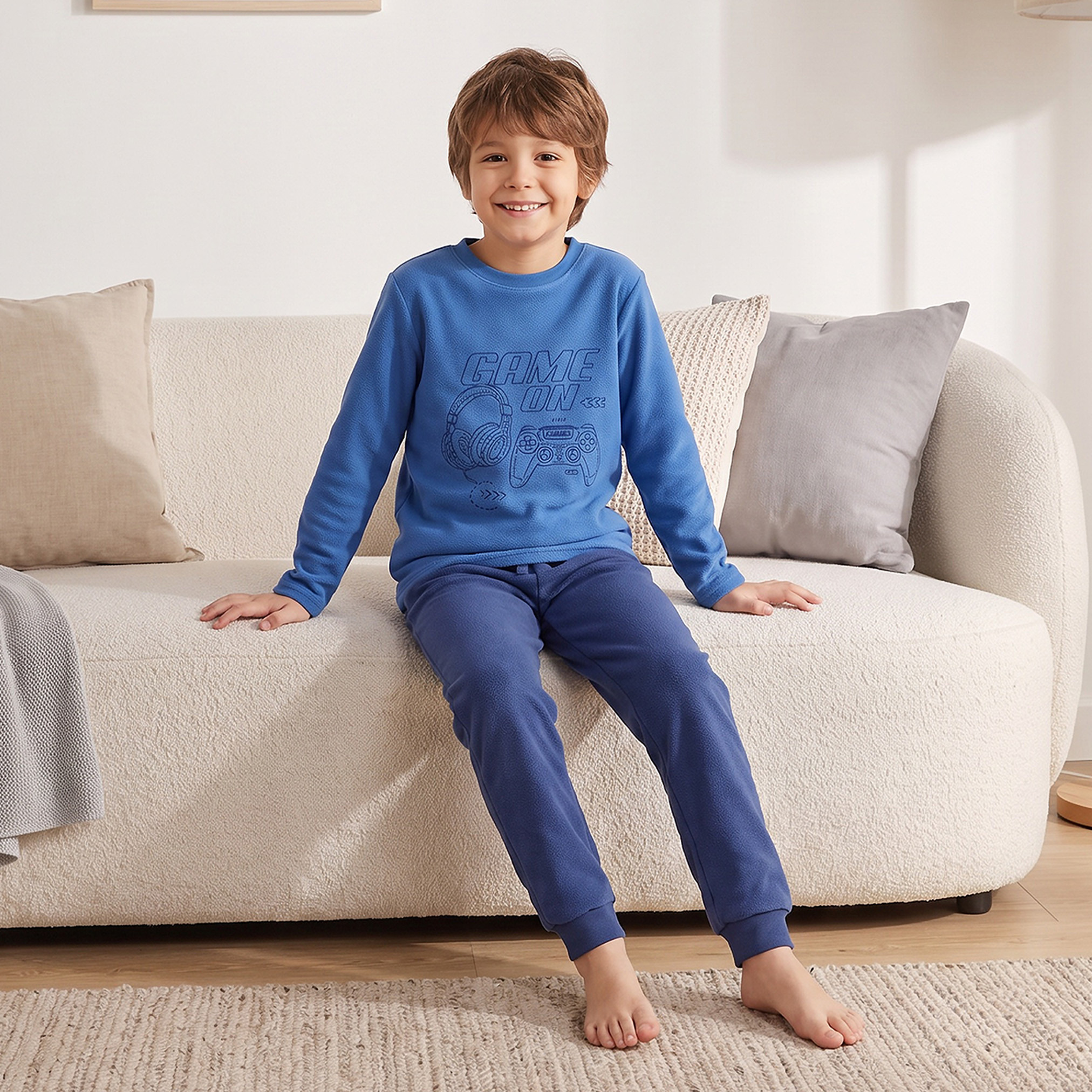 Juniors Crew Neck Long Sleeves Pyjama Set with Gaming Embroidery-boys-clothing-nightwear-image-7