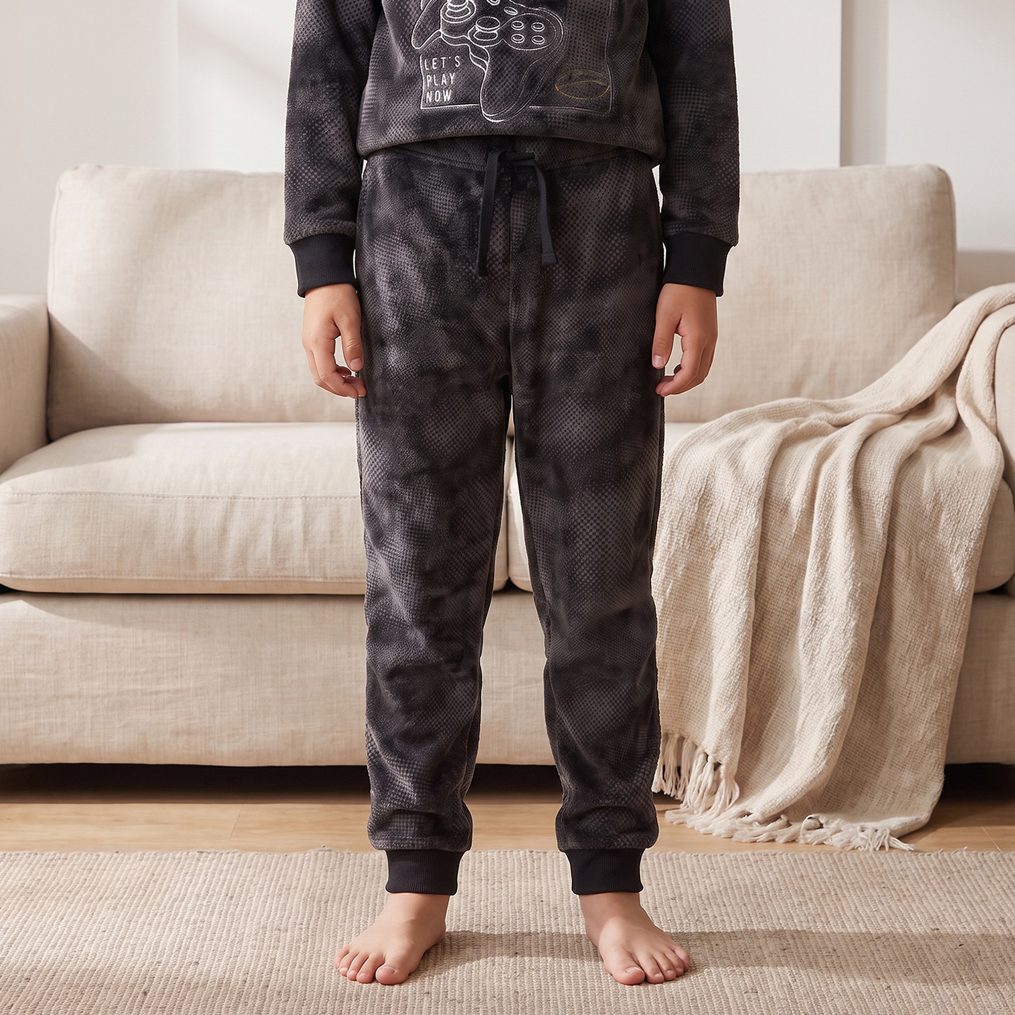 Juniors Crew Neck Long Sleeves Pyjama Set with Gaming Embroidery-boys-clothing-nightwear-image-3