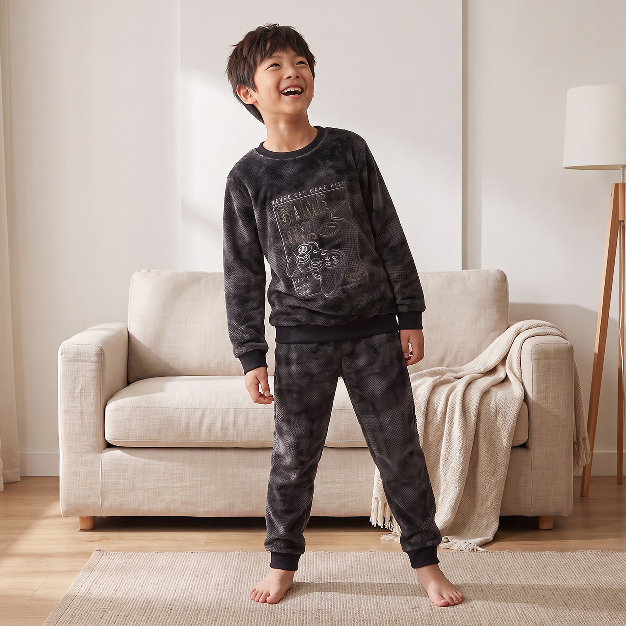 Juniors Crew Neck Long Sleeves Pyjama Set with Gaming Embroidery-boys-clothing-nightwear-image-7