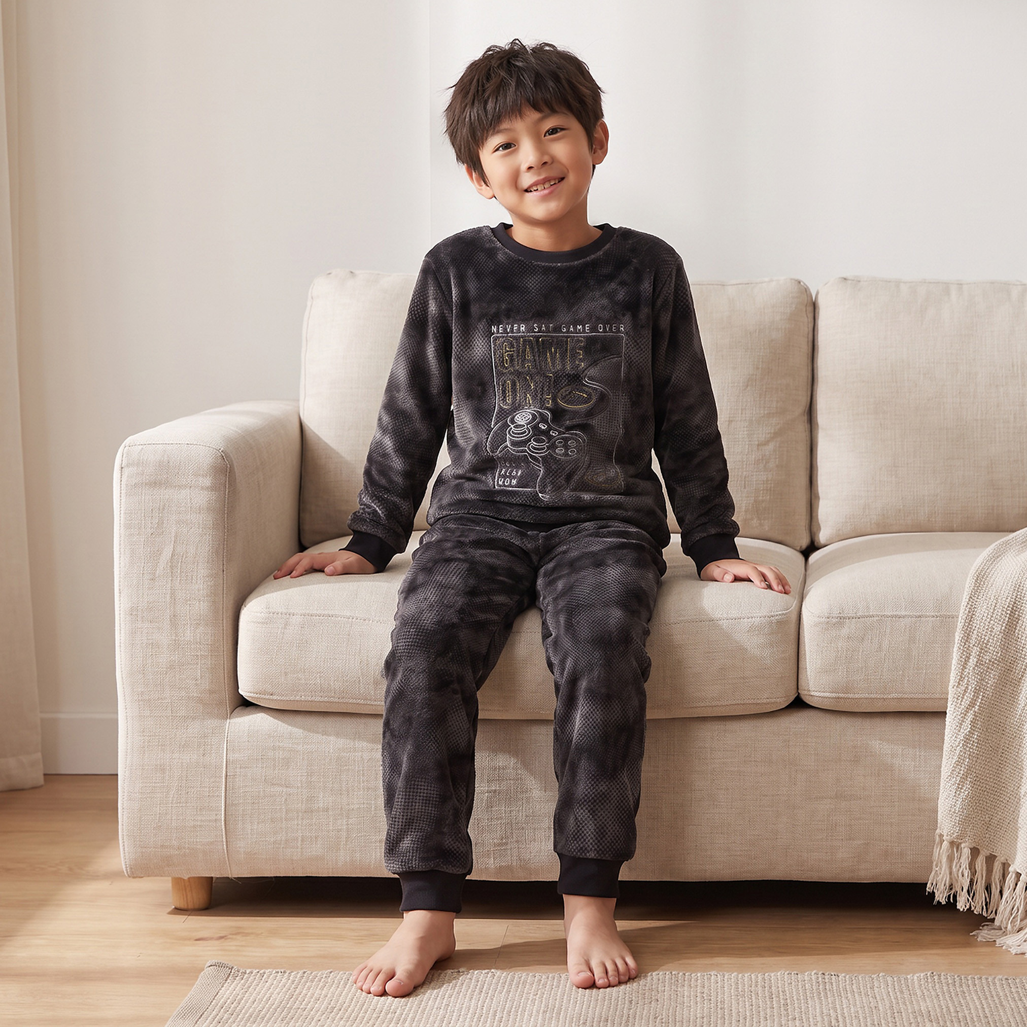 Juniors Crew Neck Long Sleeves Pyjama Set with Gaming Embroidery-boys-clothing-nightwear-image-8