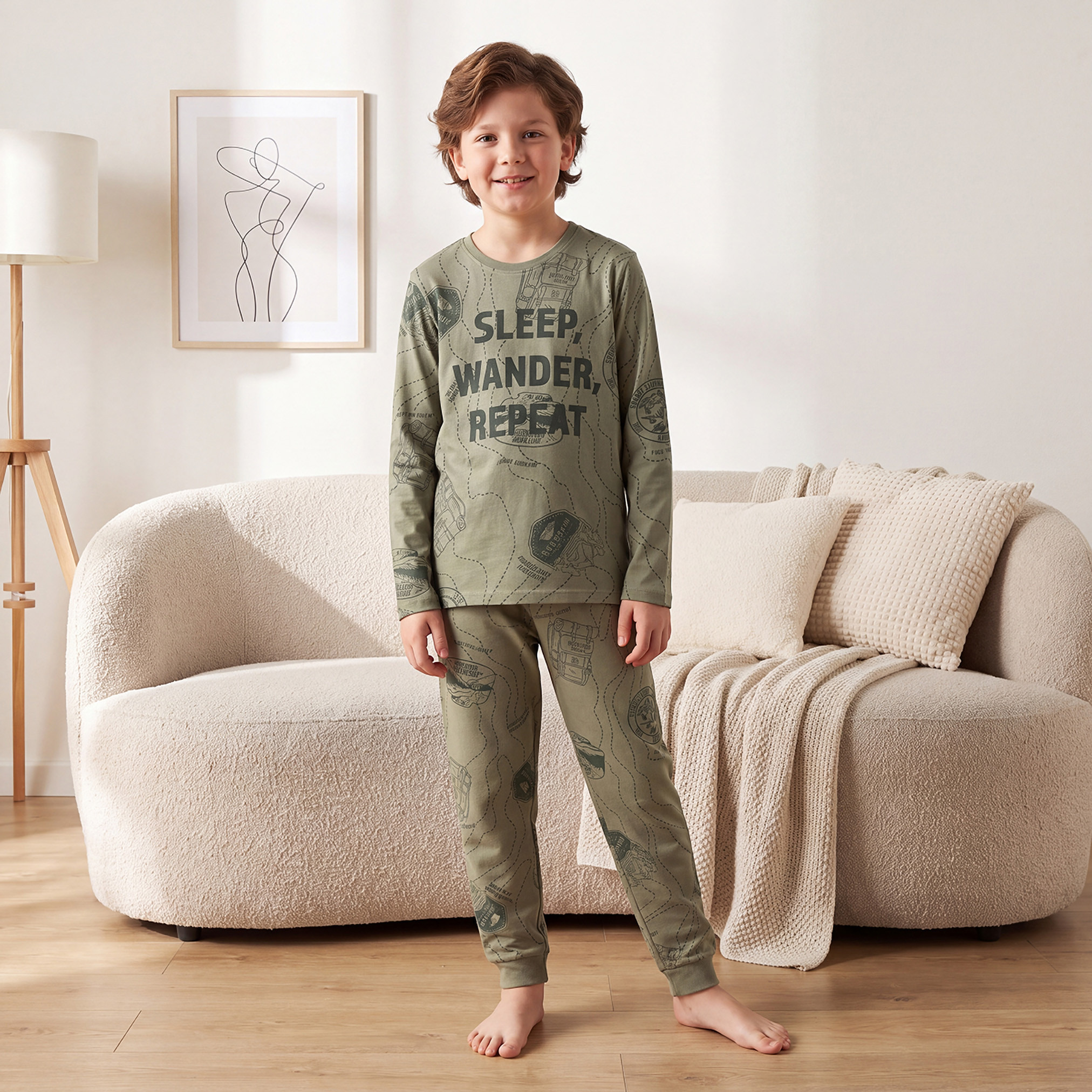 Pack of 2 Juniors Cotton Crew Neck Long Sleeves Pyjama Set with Graphic Print-boys-clothing-nightwear-image-2