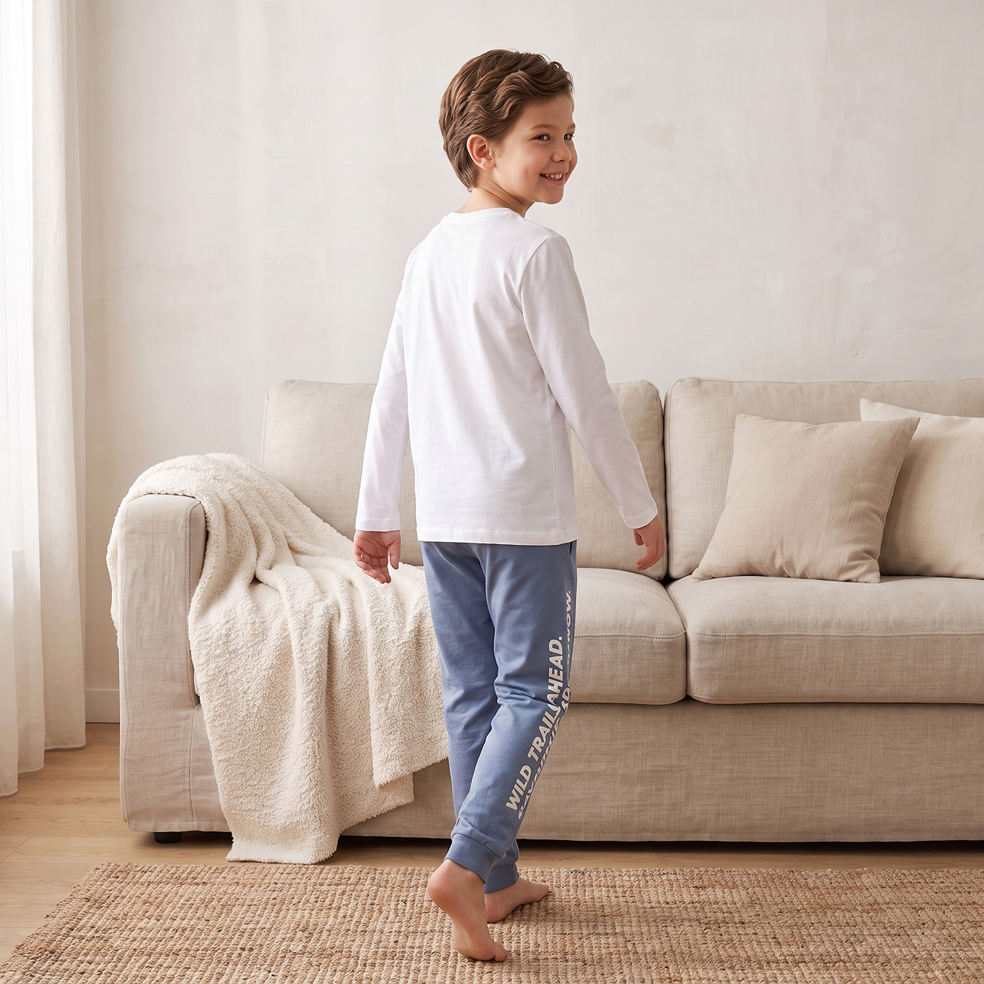 Pack of 2 Juniors Cotton Crew Neck Long Sleeves Pyjama Set with Graphic Print-boys-clothing-nightwear-image-6
