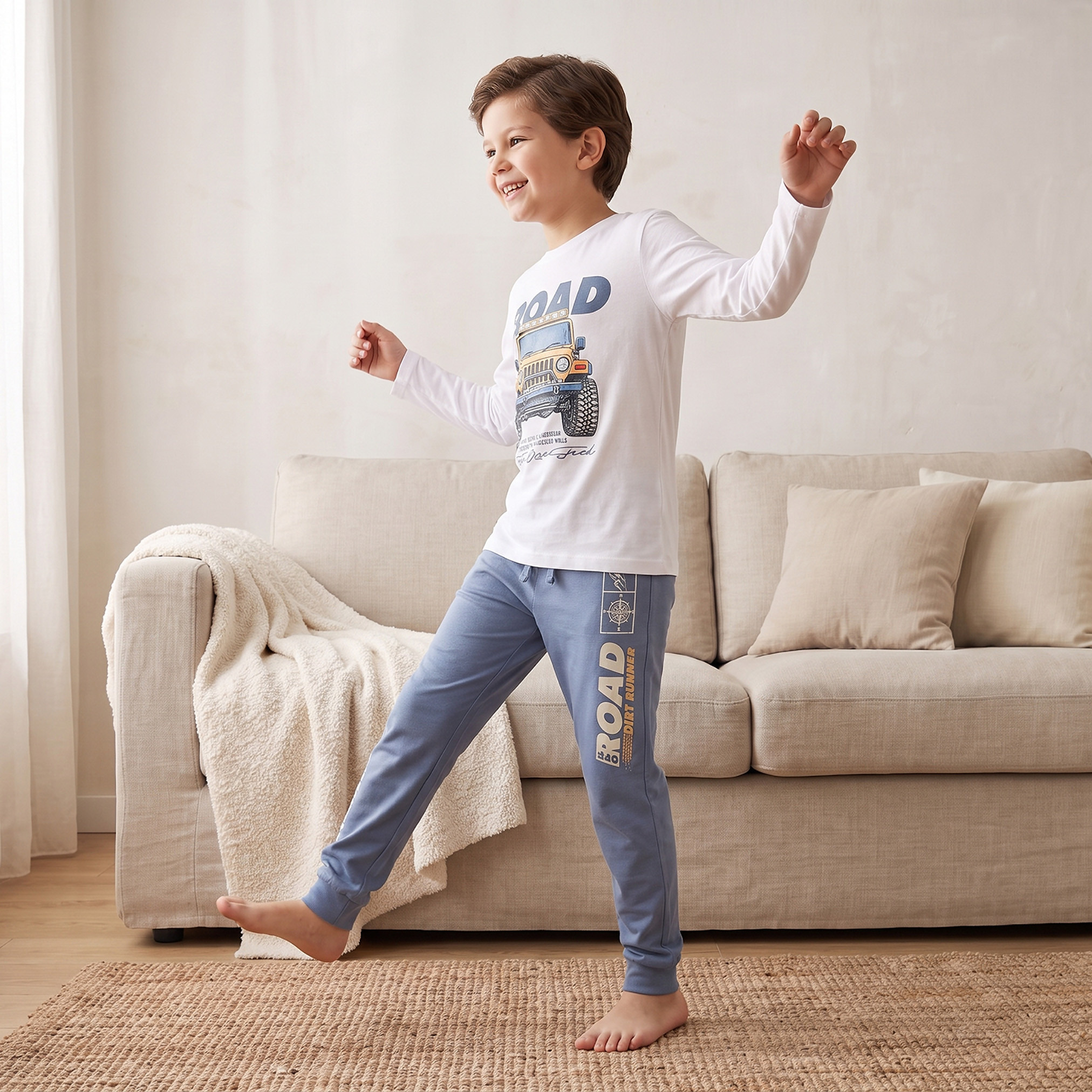 Pack of 2 Juniors Cotton Crew Neck Long Sleeves Pyjama Set with Graphic Print-boys-clothing-nightwear-image-7