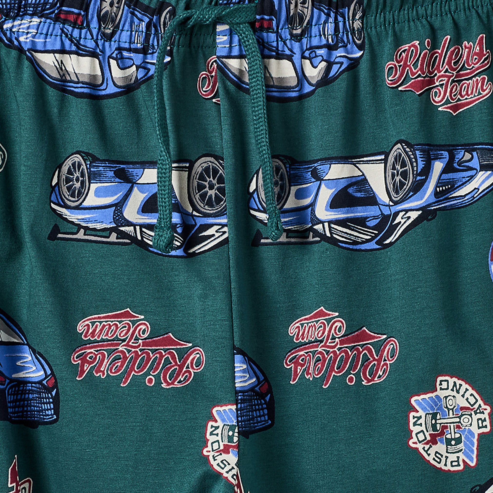 Juniors Cotton Crew Neck Long Sleeves Pyjama Set with Racing Print-boys-clothing-nightwear-image-8