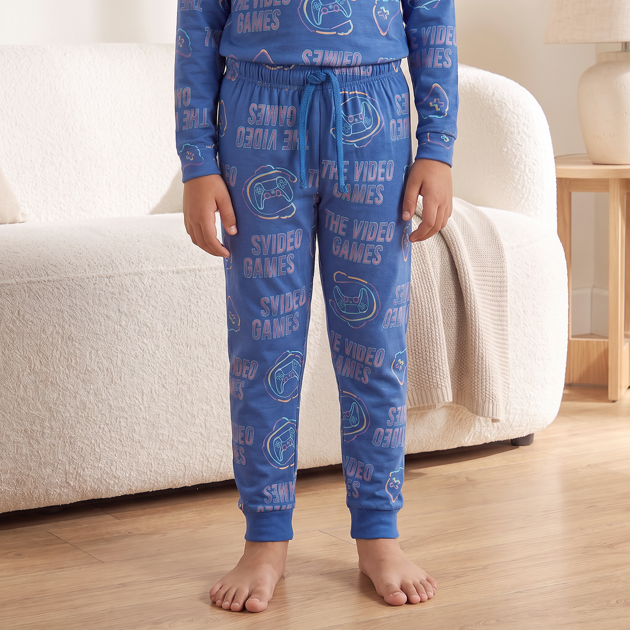 Pack of 3 Juniors Cotton Crew Neck Long Sleeves Pyjama Set with Gaming Print-boys-clothing-nightwear-image-7