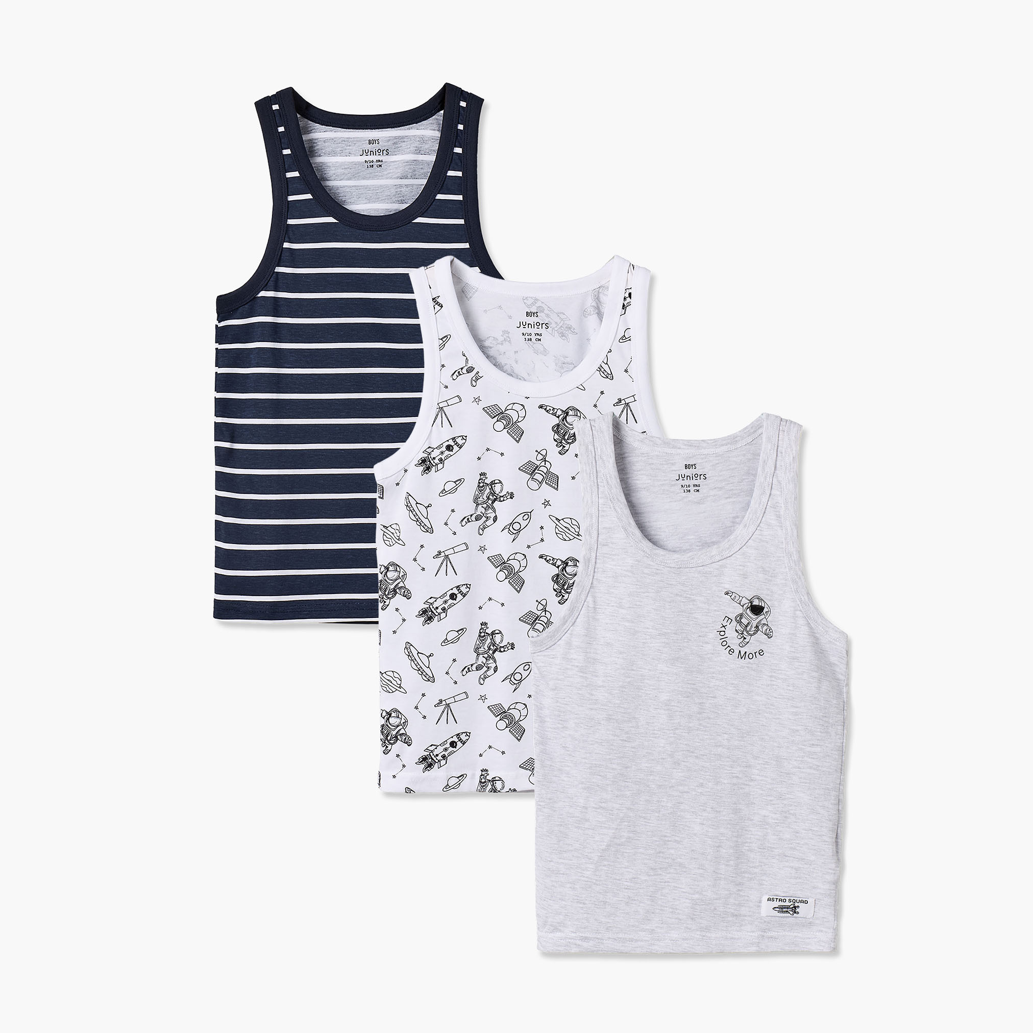 Pack of 3 Juniors Cotton Round Neck Vest with Assorted Print-boys-clothing-innerwear-vests-image-1