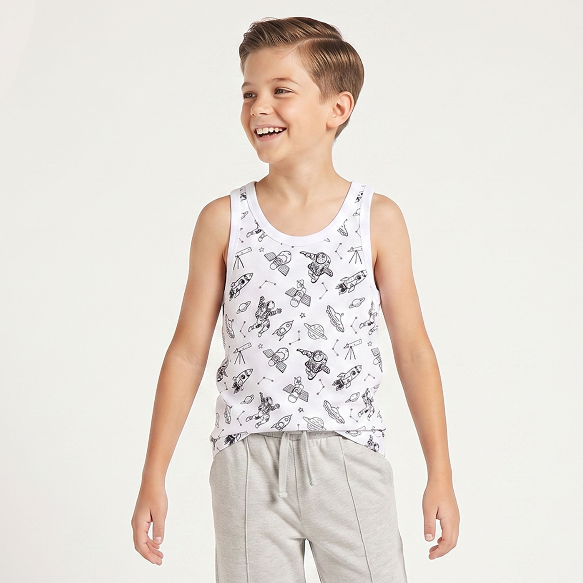 Pack of 3 Juniors Cotton Round Neck Vest with Assorted Print-boys-clothing-innerwear-vests-image-4