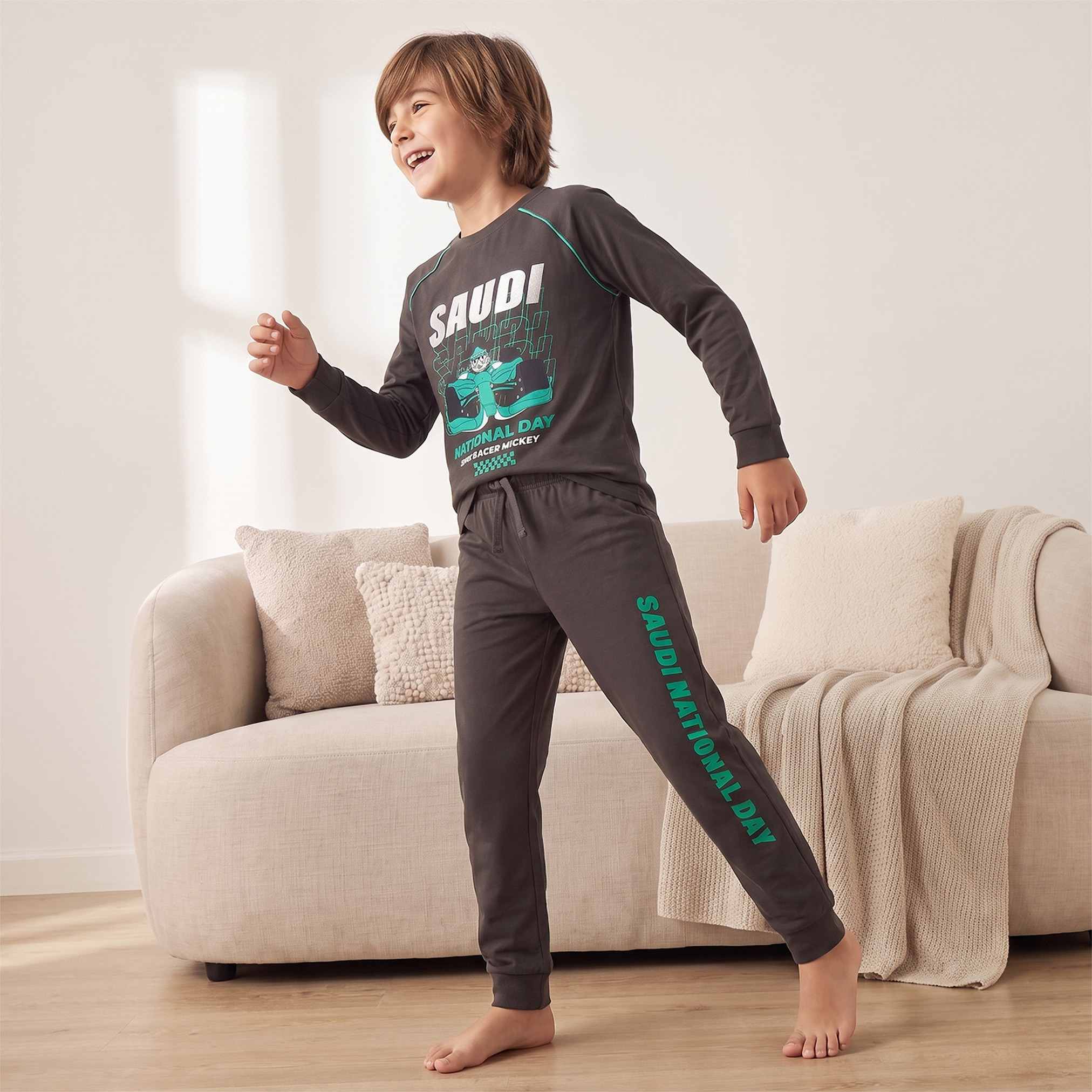 Disney Crew Neck Long Sleeves Pyjama Set with KSA National Day Print-boys-clothing-nightwear-image-7