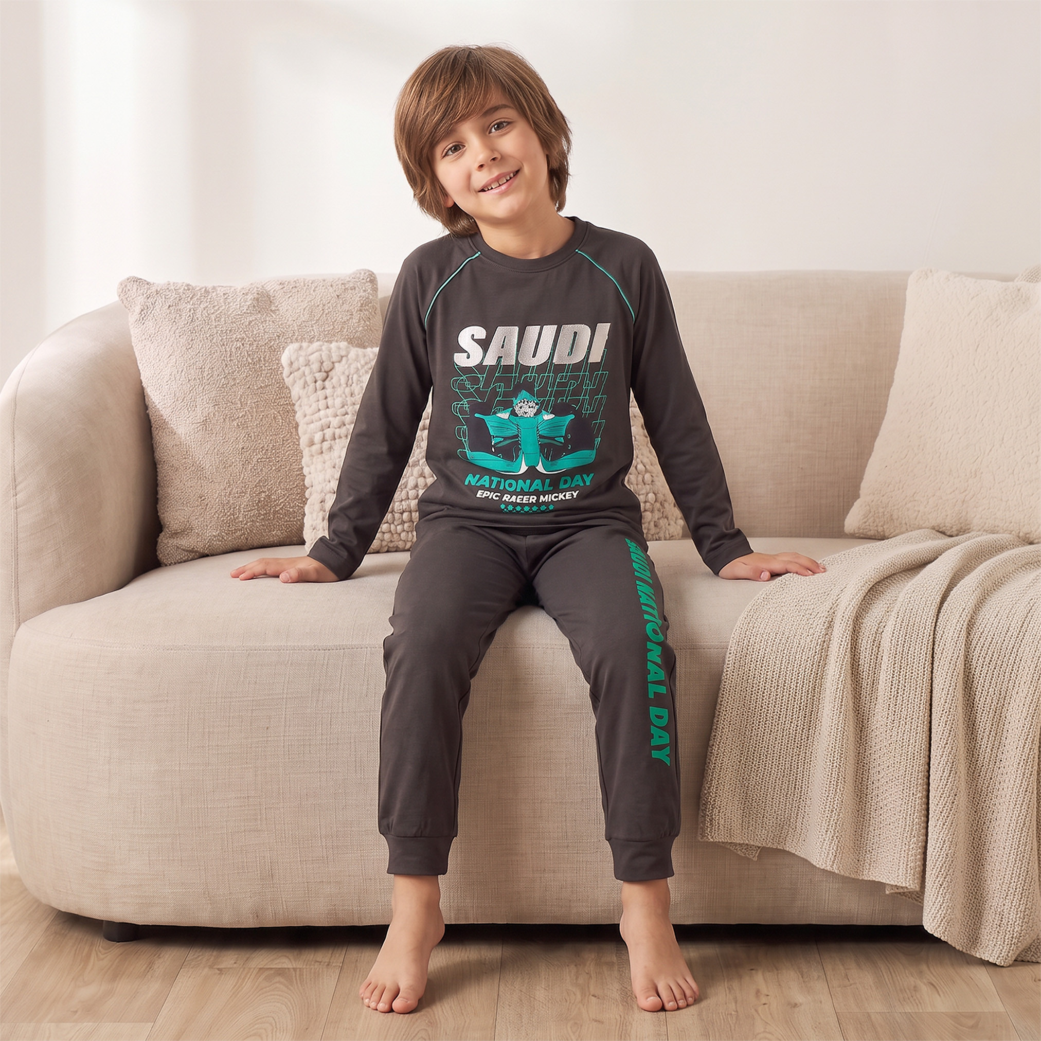 Disney Crew Neck Long Sleeves Pyjama Set with KSA National Day Print-boys-clothing-nightwear-image-8