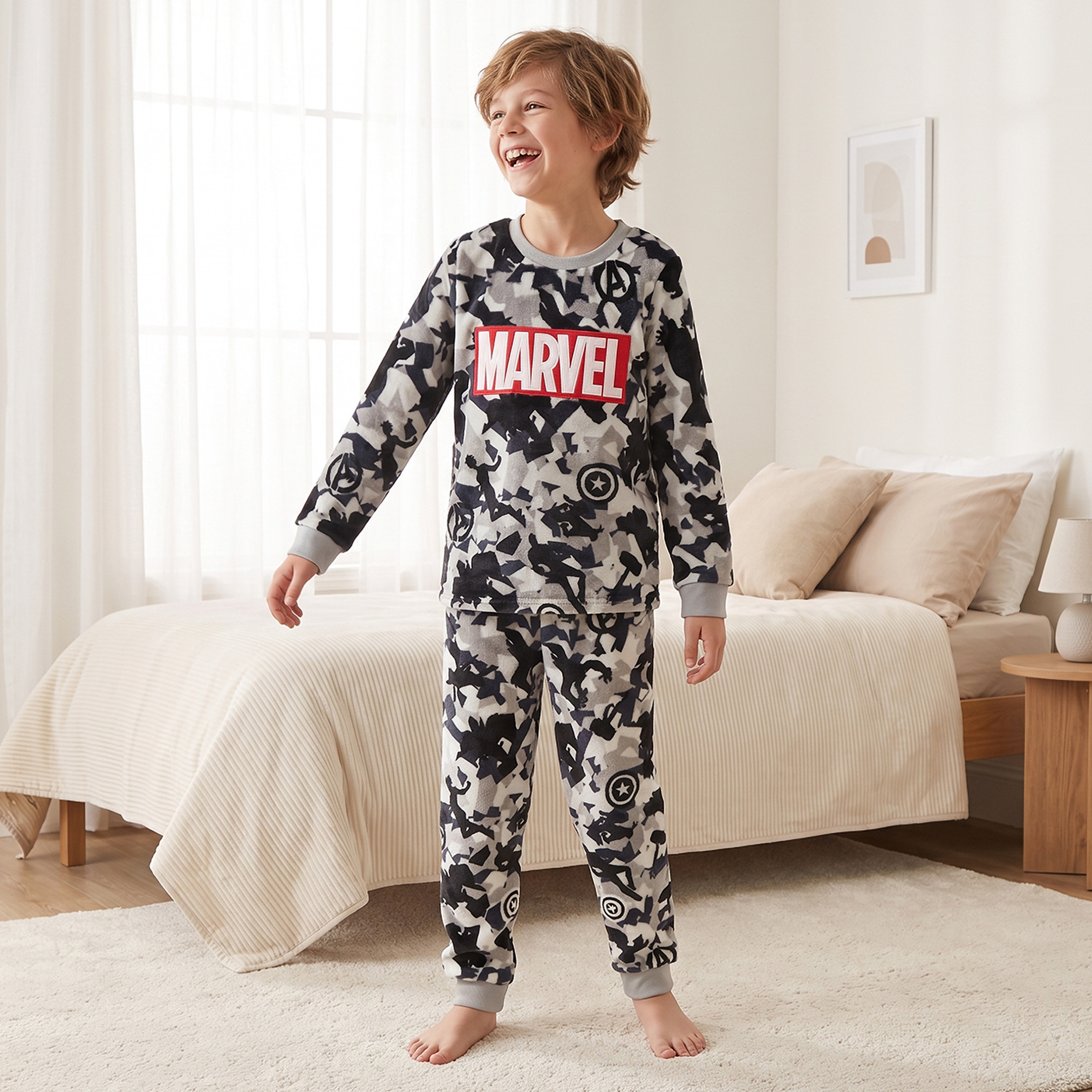 Crew Neck Long Sleeves Pyjama Set with Avengers Print-boys-clothing-nightwear-image-1