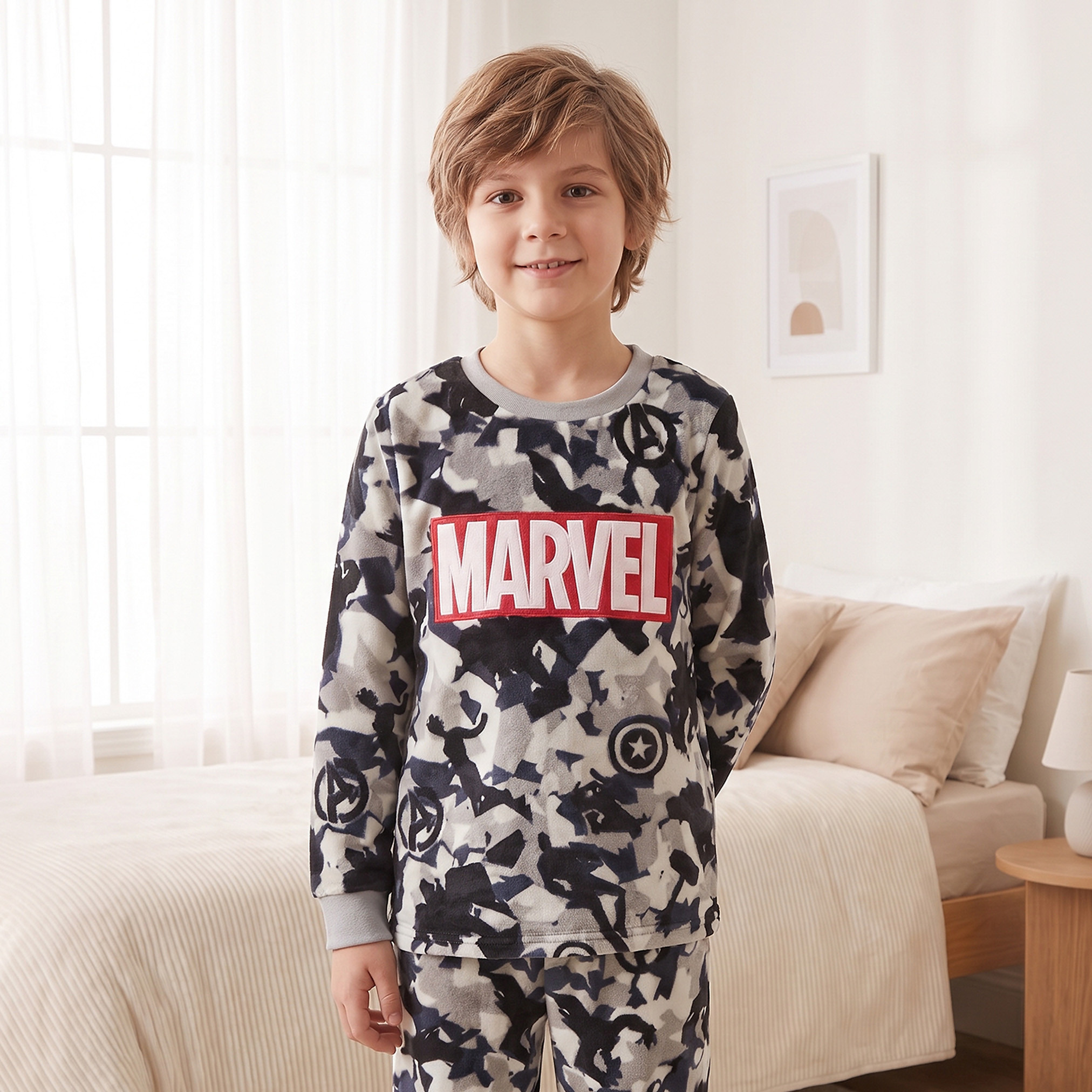 Crew Neck Long Sleeves Pyjama Set with Avengers Print-boys-clothing-nightwear-image-2