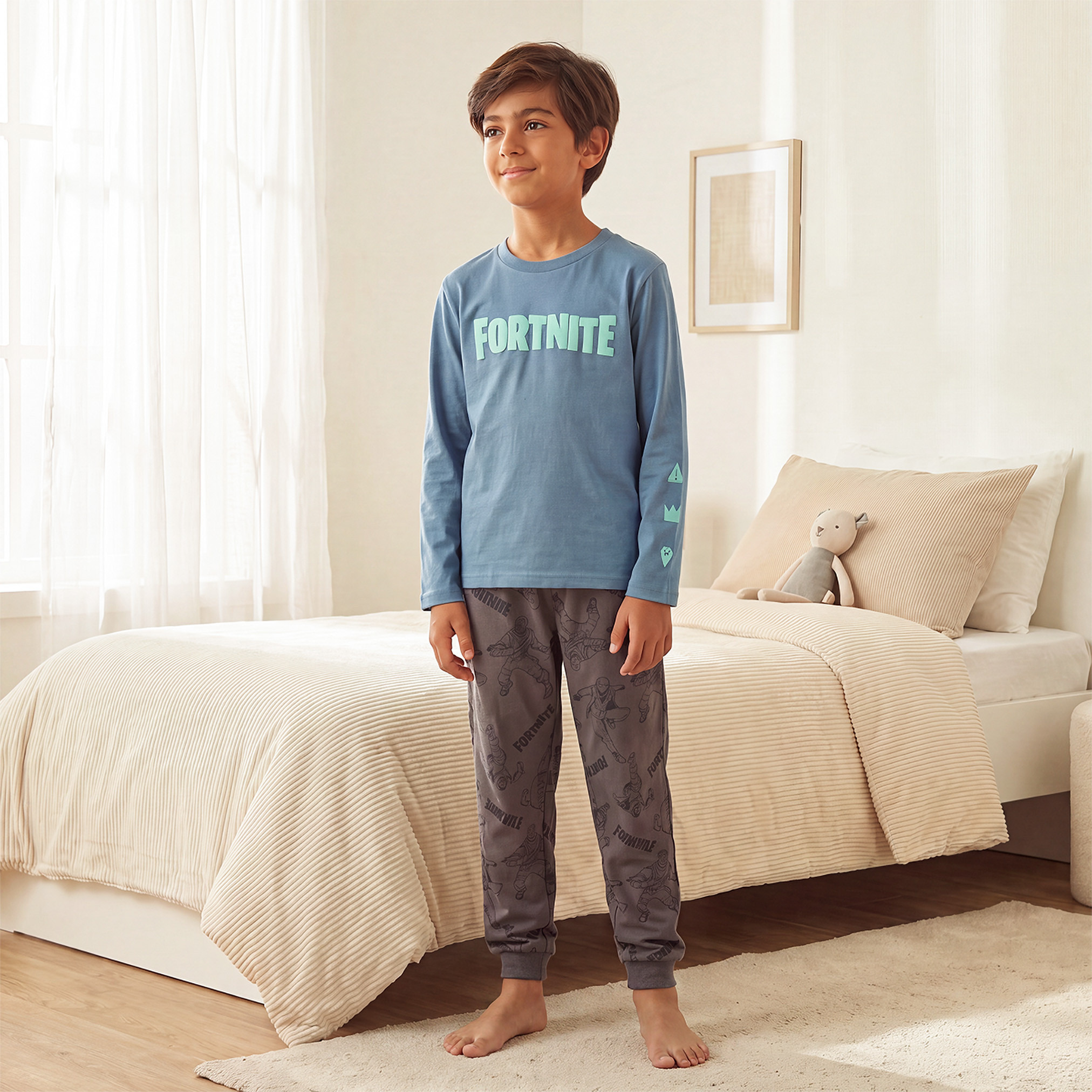 طقم بيجاما قطن برقبة ضيقة وأكمام طويلة وطبعات من نتفليكس-boys-clothing-nightwear-image-1