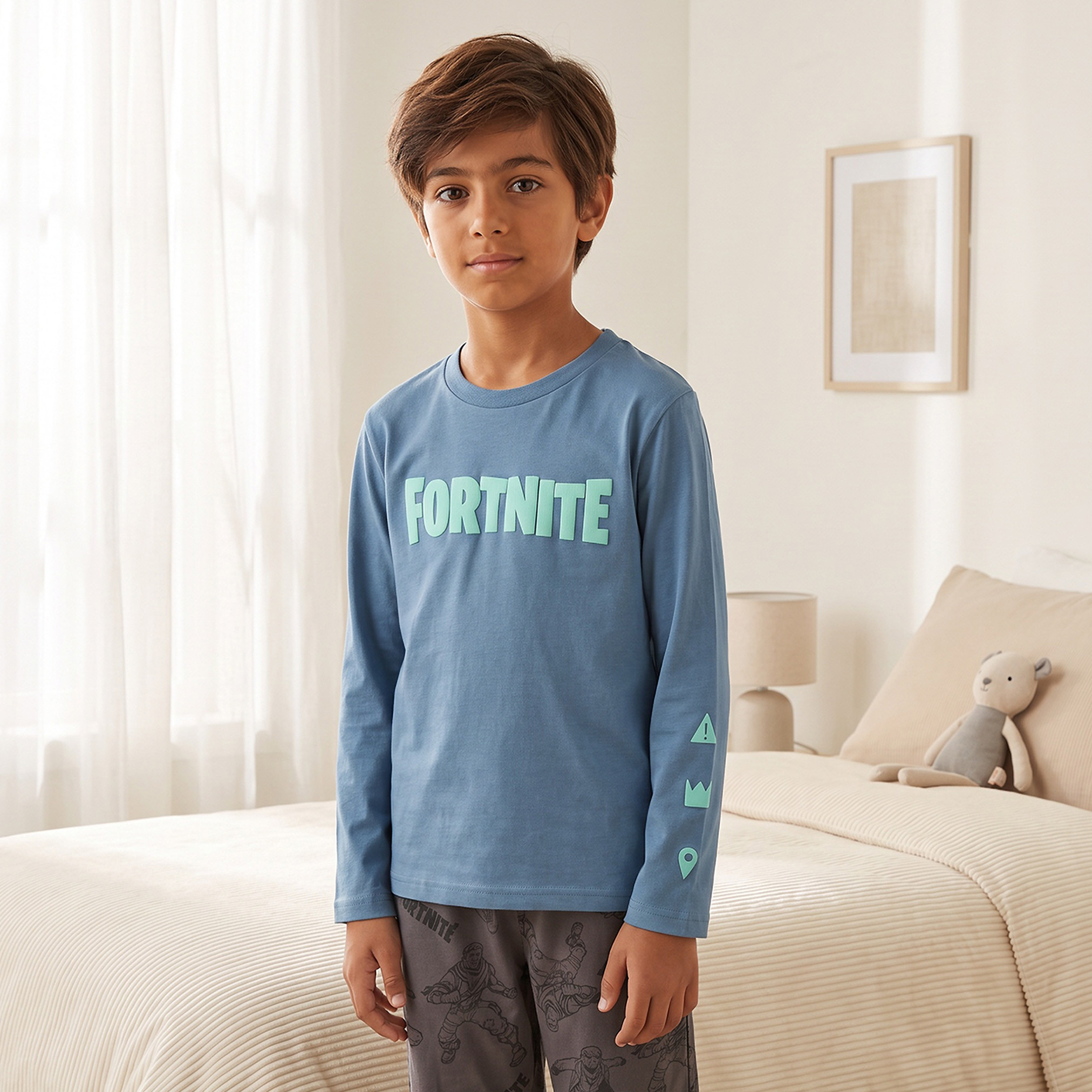 طقم بيجاما قطن برقبة ضيقة وأكمام طويلة وطبعات من نتفليكس-boys-clothing-nightwear-image-2