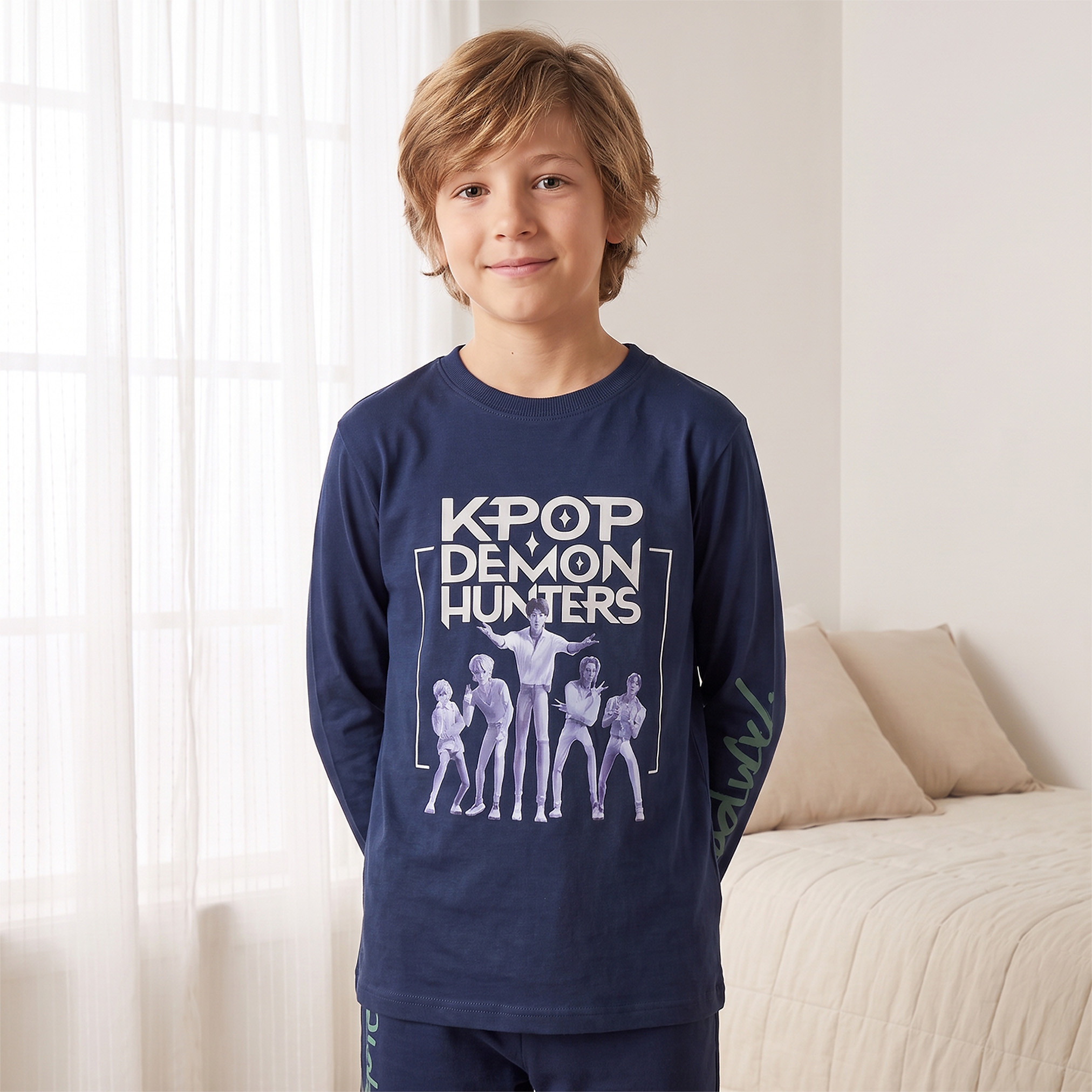 Netflix Crew Neck Long Sleeves Pyjama Set with KPop Demon Hunters Print-boys-clothing-nightwear-image-2