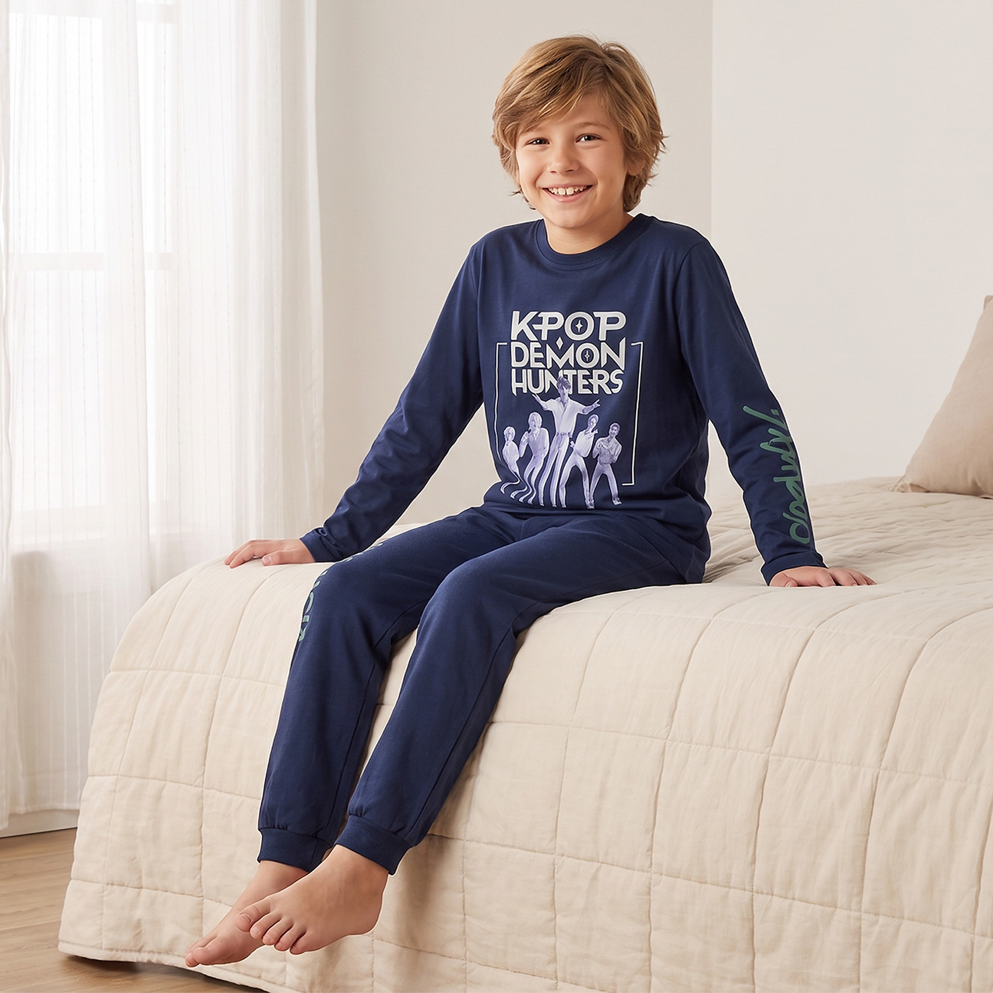 Netflix Crew Neck Long Sleeves Pyjama Set with KPop Demon Hunters Print-boys-clothing-nightwear-image-7