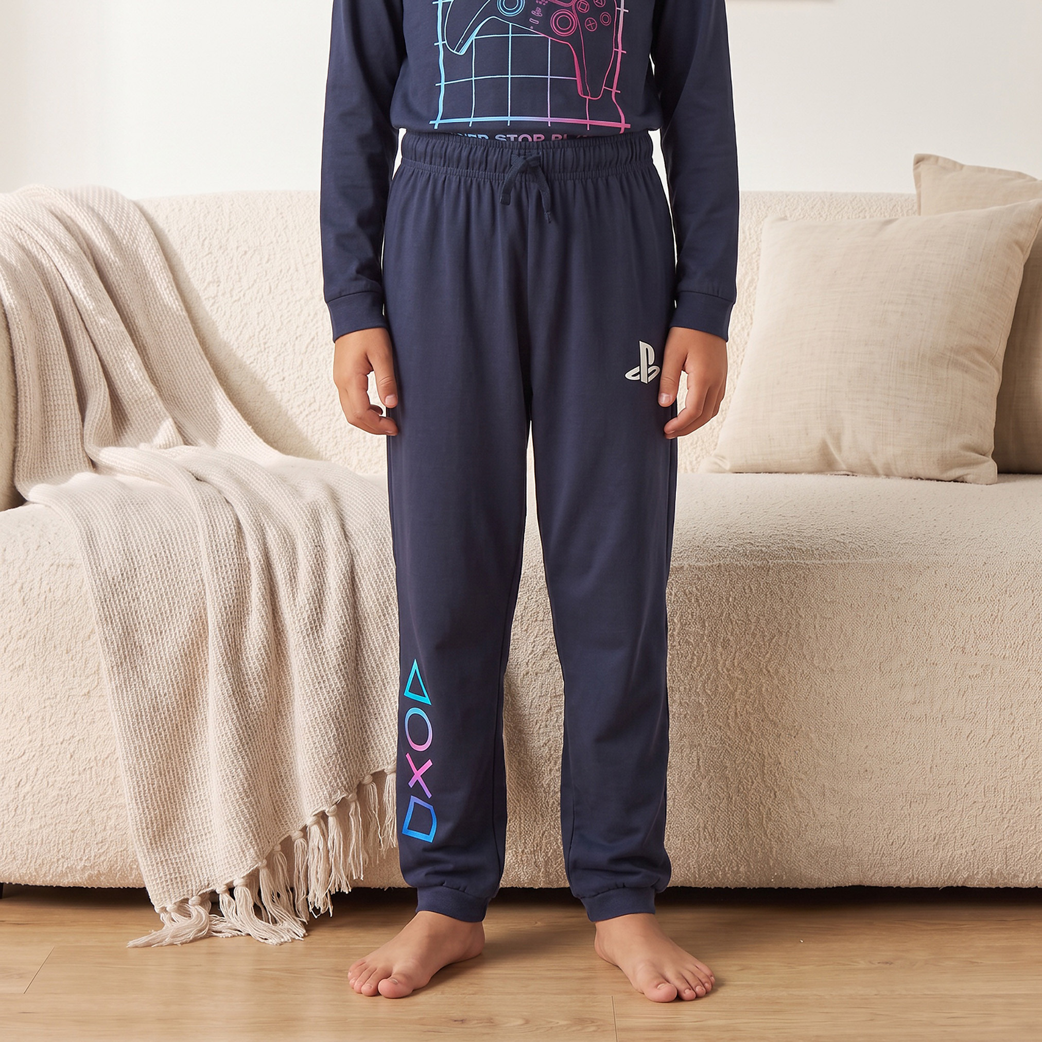 PlayStation Cotton Crew Neck Long Sleeves Pyjama Set with Gamer Print-boys-clothing-nightwear-image-4