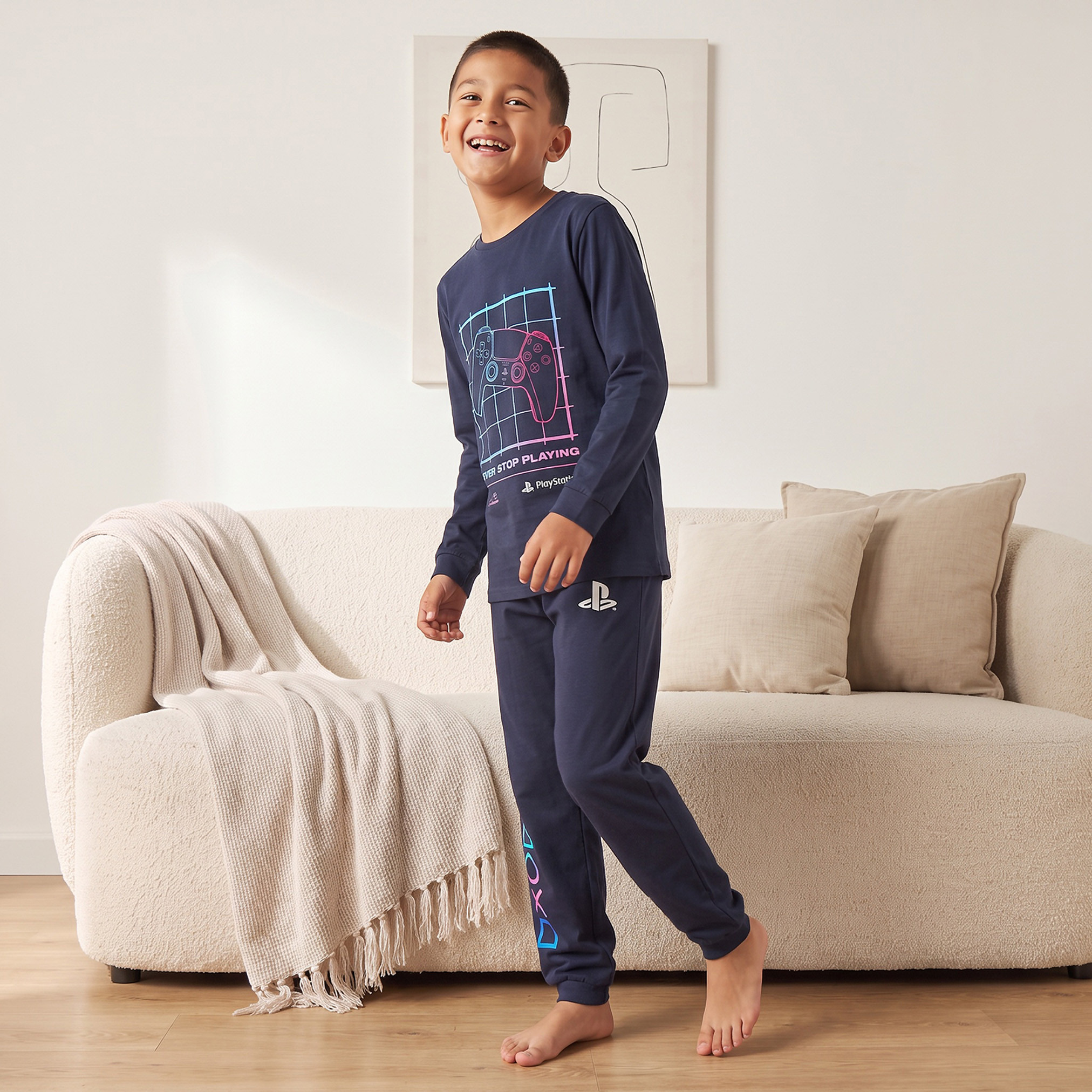 PlayStation Cotton Crew Neck Long Sleeves Pyjama Set with Gamer Print-boys-clothing-nightwear-image-5