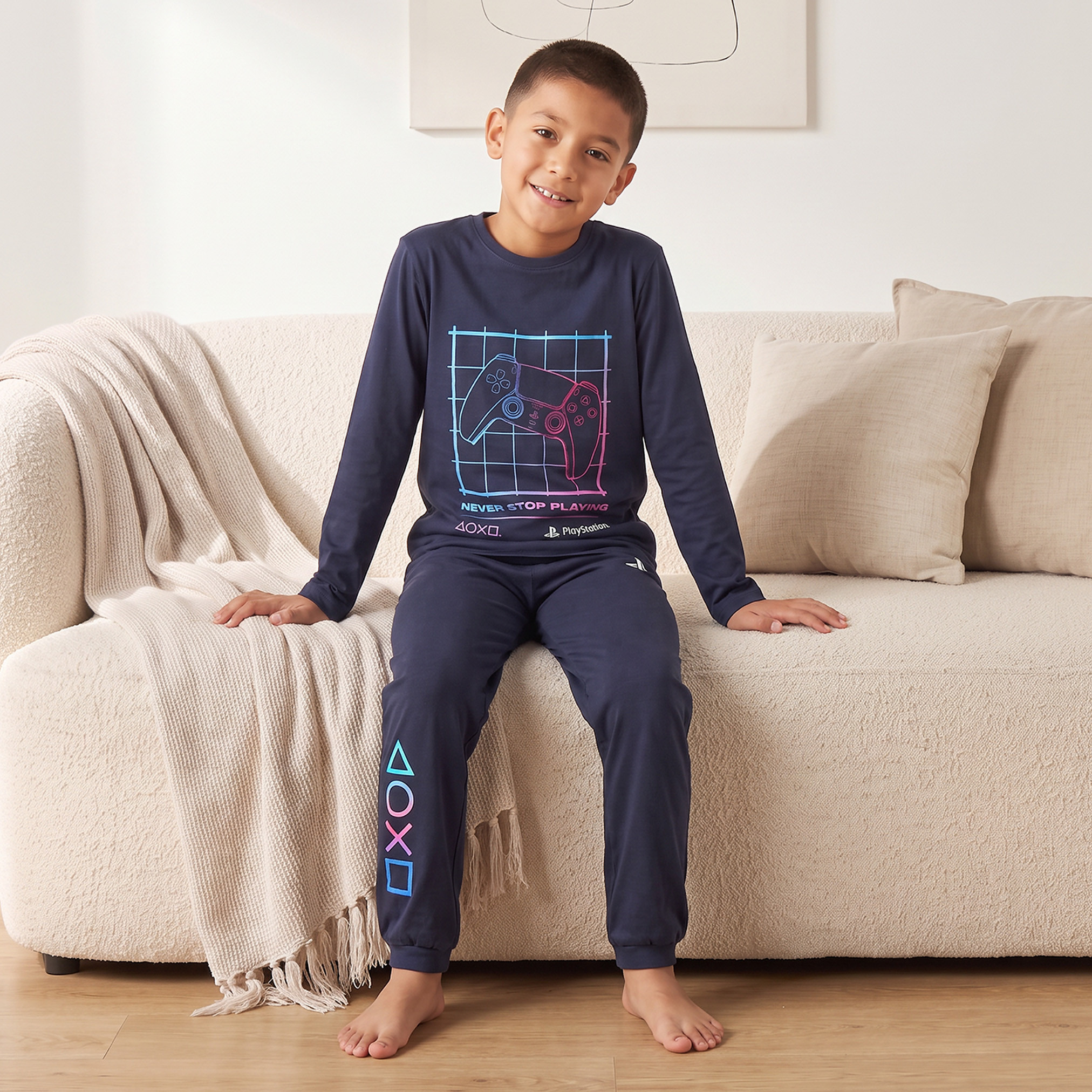 PlayStation Cotton Crew Neck Long Sleeves Pyjama Set with Gamer Print-boys-clothing-nightwear-image-6
