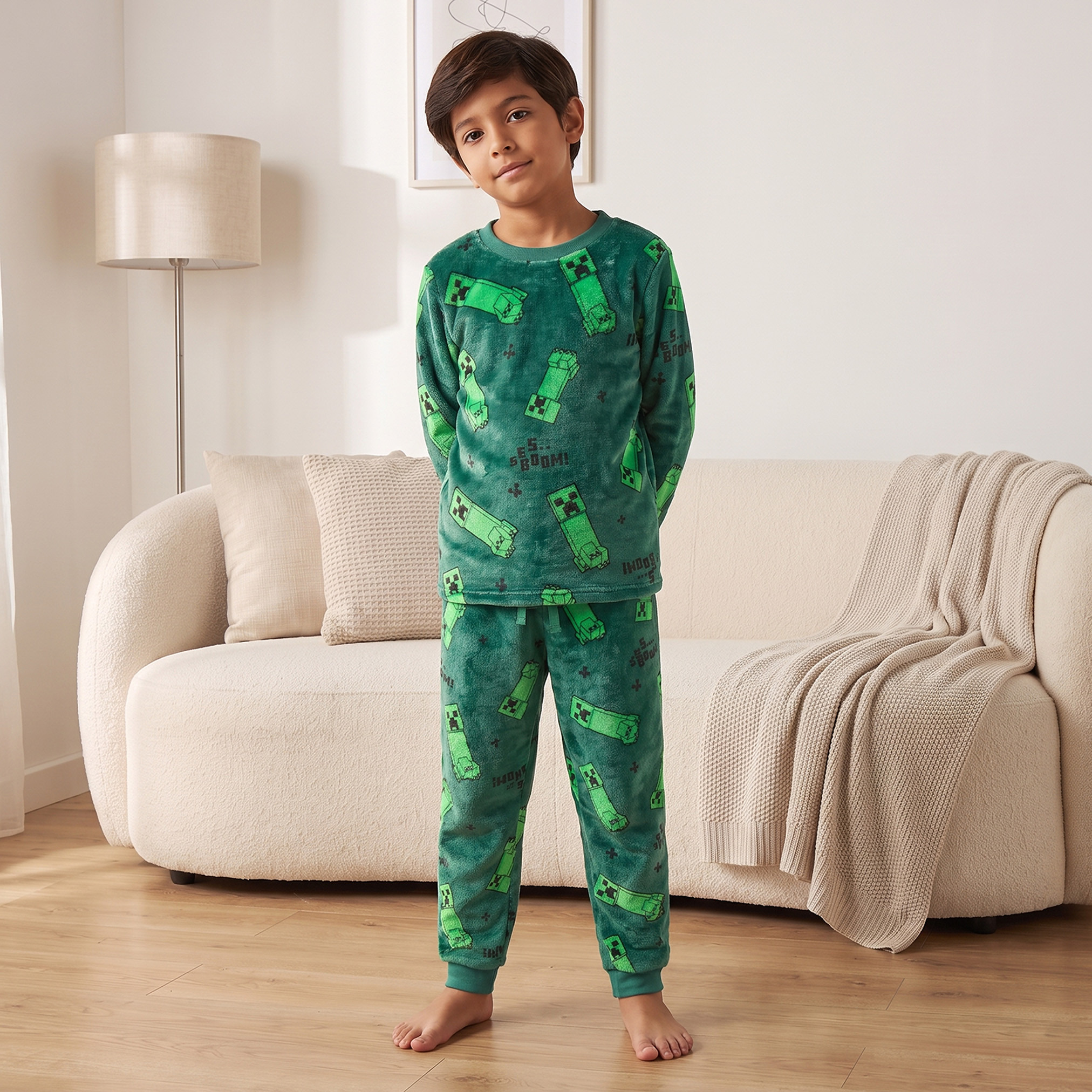 Pack of 2 Minecraft Crew Neck Long Sleeves Pyjama Set with Prints-boys-clothing-nightwear-image-3