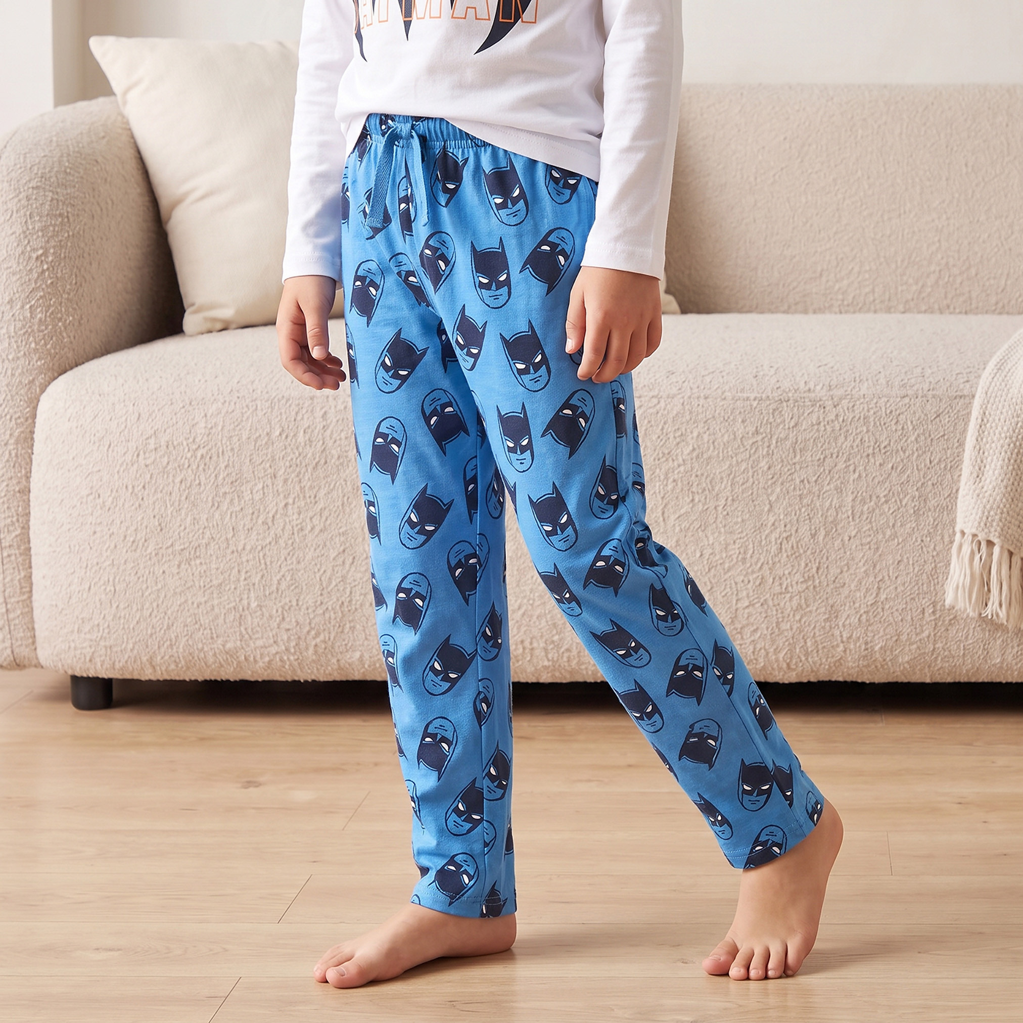 طقم بيجاما قطني بياقة مستديرة وأكمام طويلة بطبعة باتمان-boys-clothing-nightwear-image-3