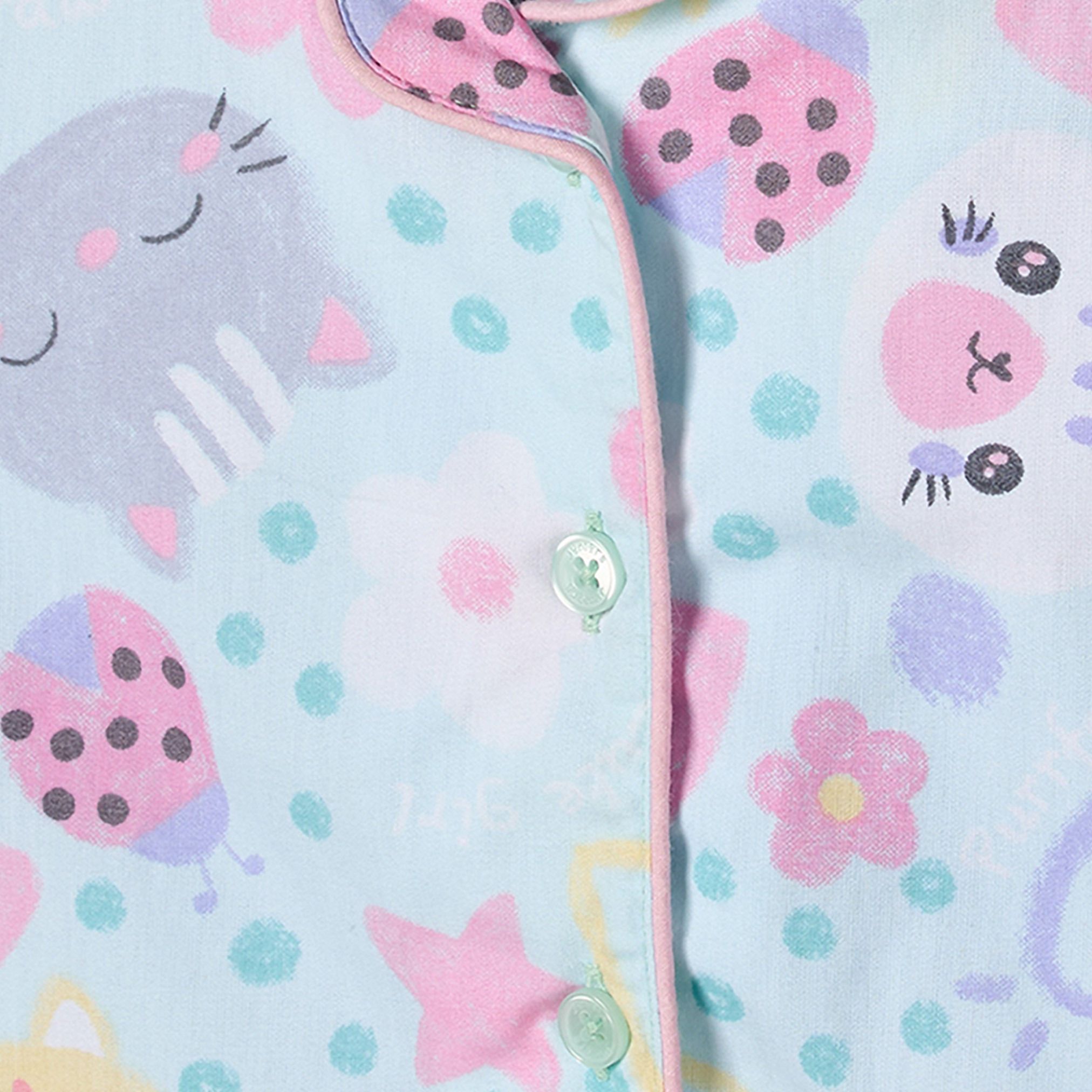طقم بيجاما قطن بياقة وأكمام طويلة بطبعات لطيفة من جونيورز-girls-clothing-nightwear-image-6