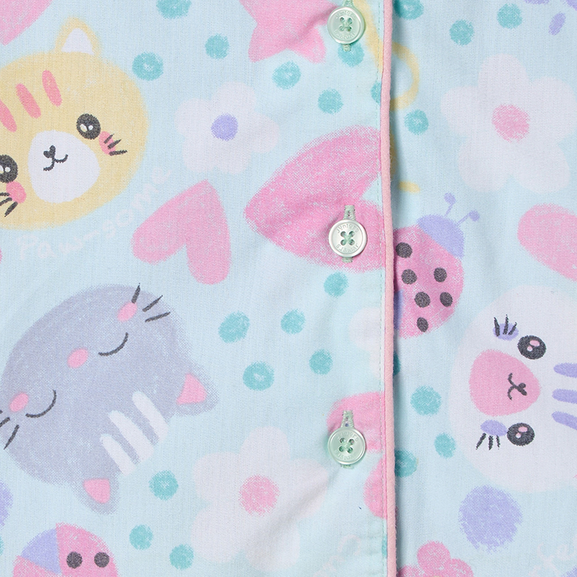 طقم بيجاما قطن بياقة وأكمام طويلة بطبعات لطيفة من جونيورز-girls-clothing-nightwear-image-7