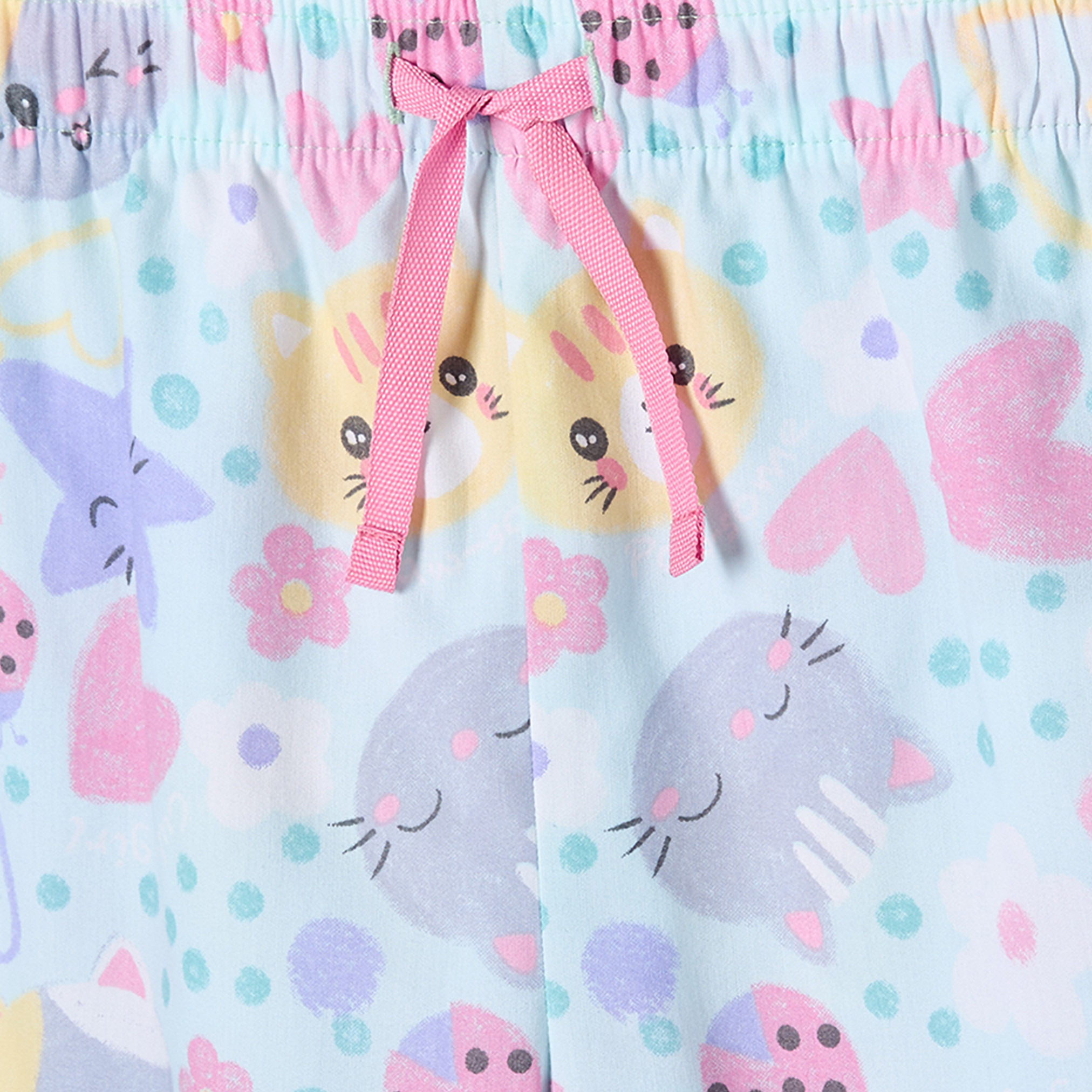 طقم بيجاما قطن بياقة وأكمام طويلة بطبعات لطيفة من جونيورز-girls-clothing-nightwear-image-8
