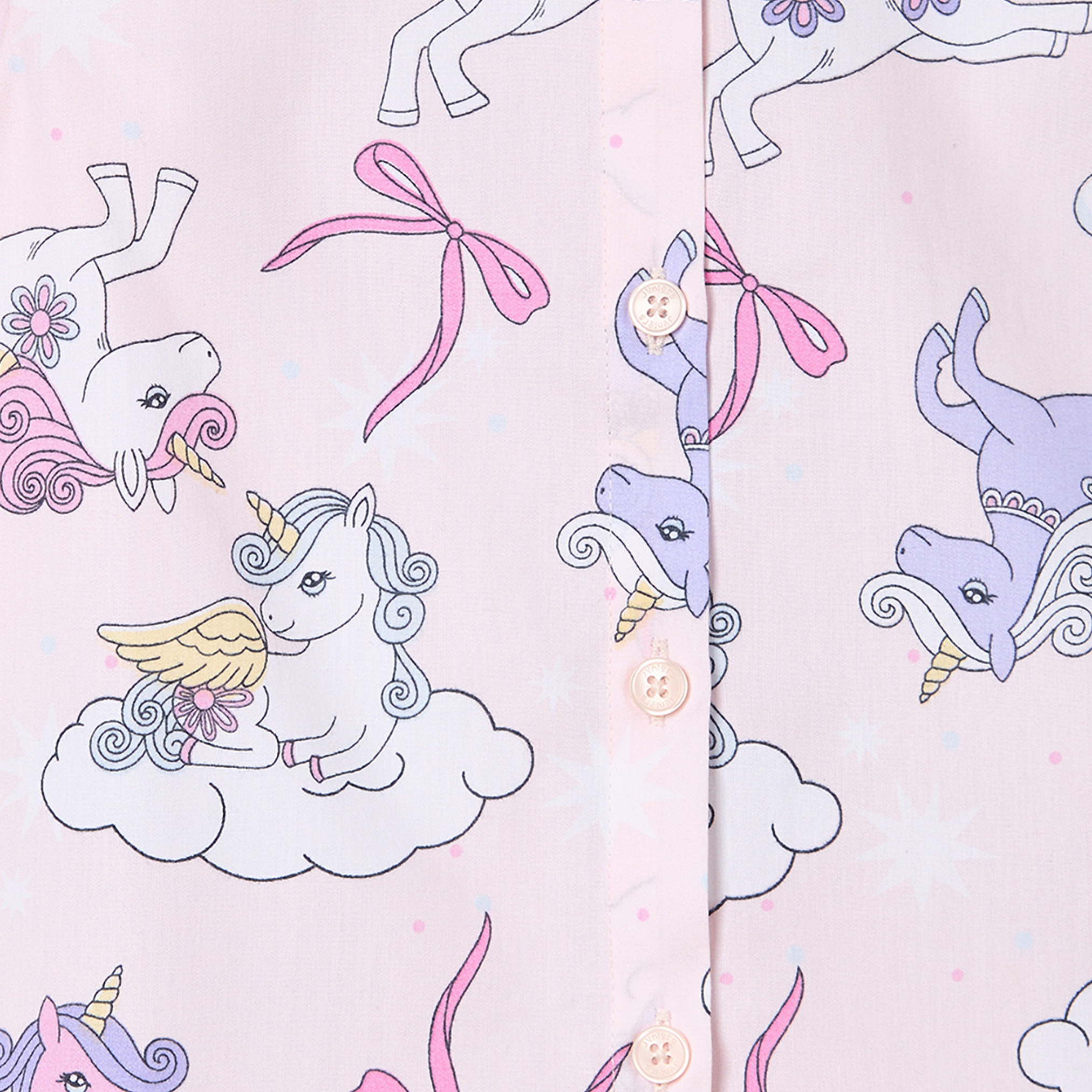 Juniors Cotton Collared Long Sleeves Pyjama Set with Unicorn Print-girls-clothing-nightwear-image-8