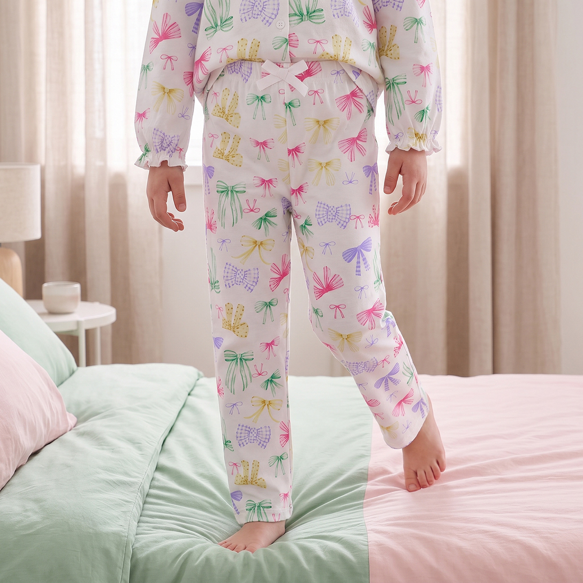 طقم بيجاما قطن بياقة بيتر بان وأكمام طويلة وطبعات فيونكة من جونيورز-girls-clothing-nightwear-image-3