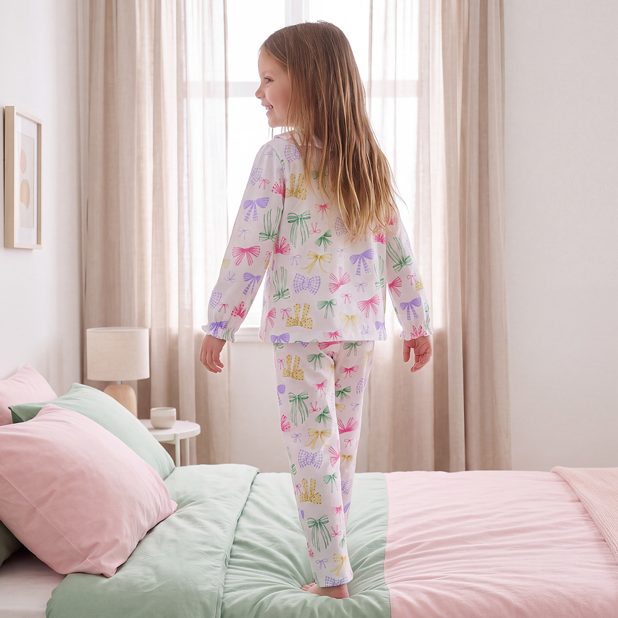 طقم بيجاما قطن بياقة بيتر بان وأكمام طويلة وطبعات فيونكة من جونيورز-girls-clothing-nightwear-image-4