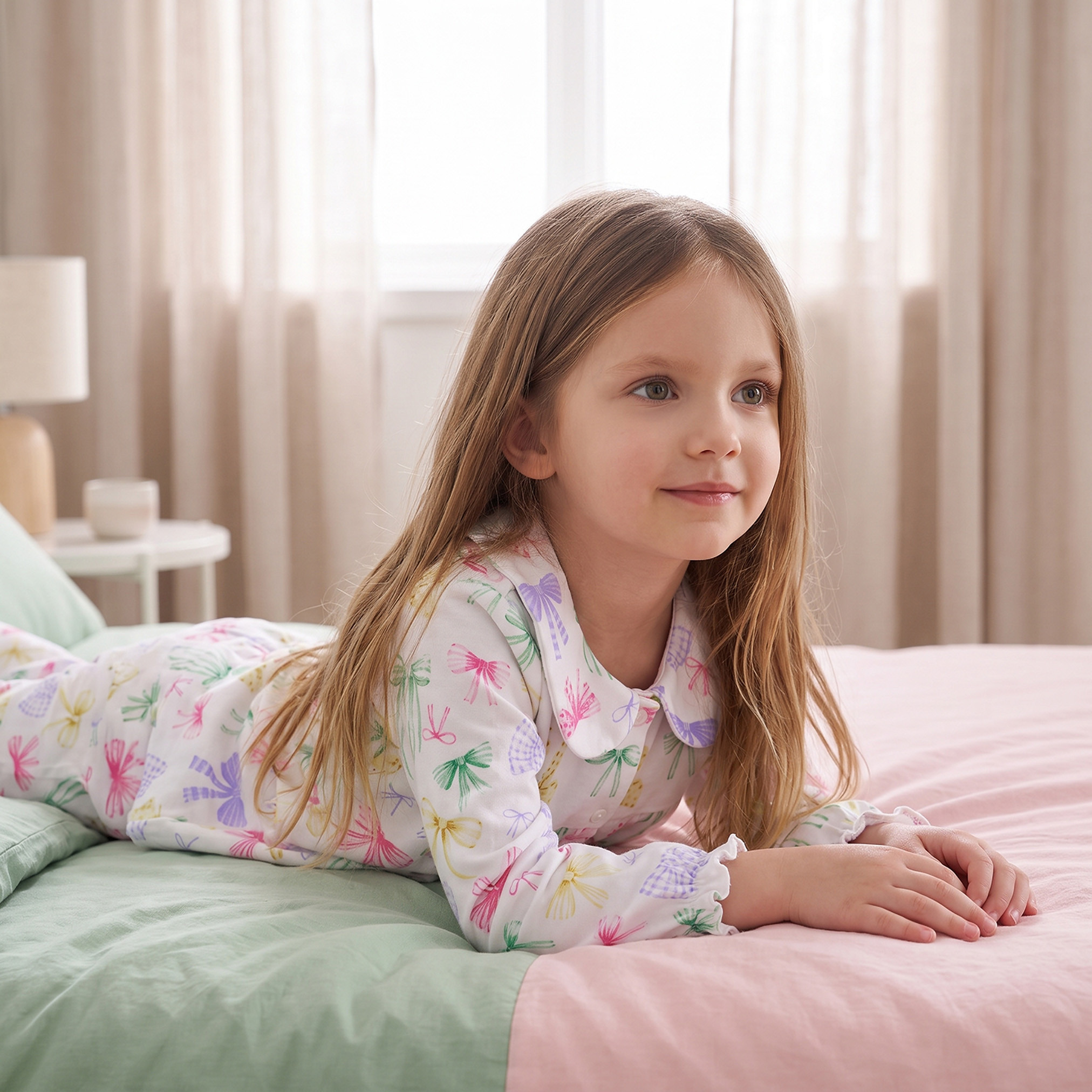 طقم بيجاما قطن بياقة بيتر بان وأكمام طويلة وطبعات فيونكة من جونيورز-girls-clothing-nightwear-image-5