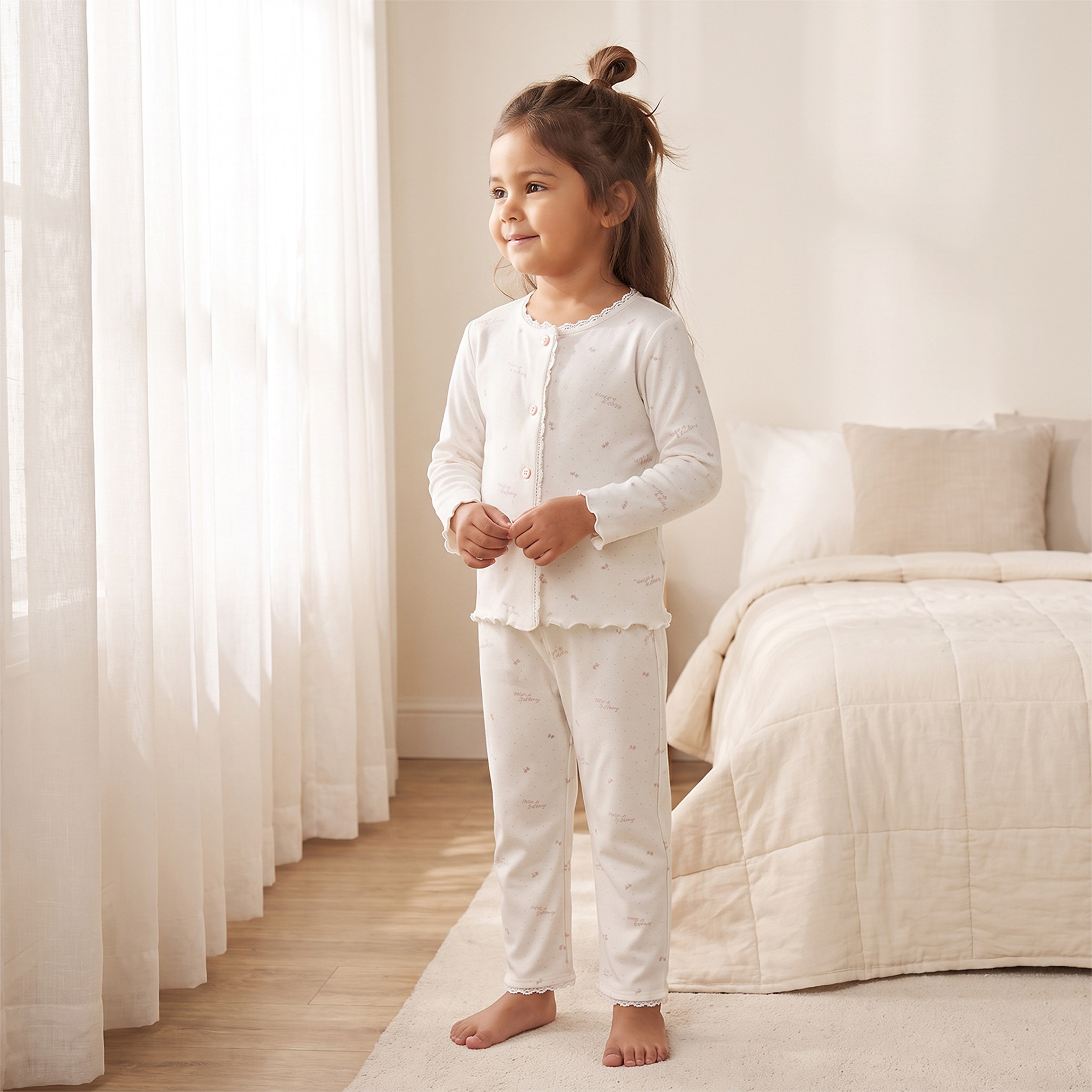 طقم بيجاما برقبة مستديرة وأكمام طويلة وطبعات شعار من جونيورز-girls-clothing-nightwear-image-1