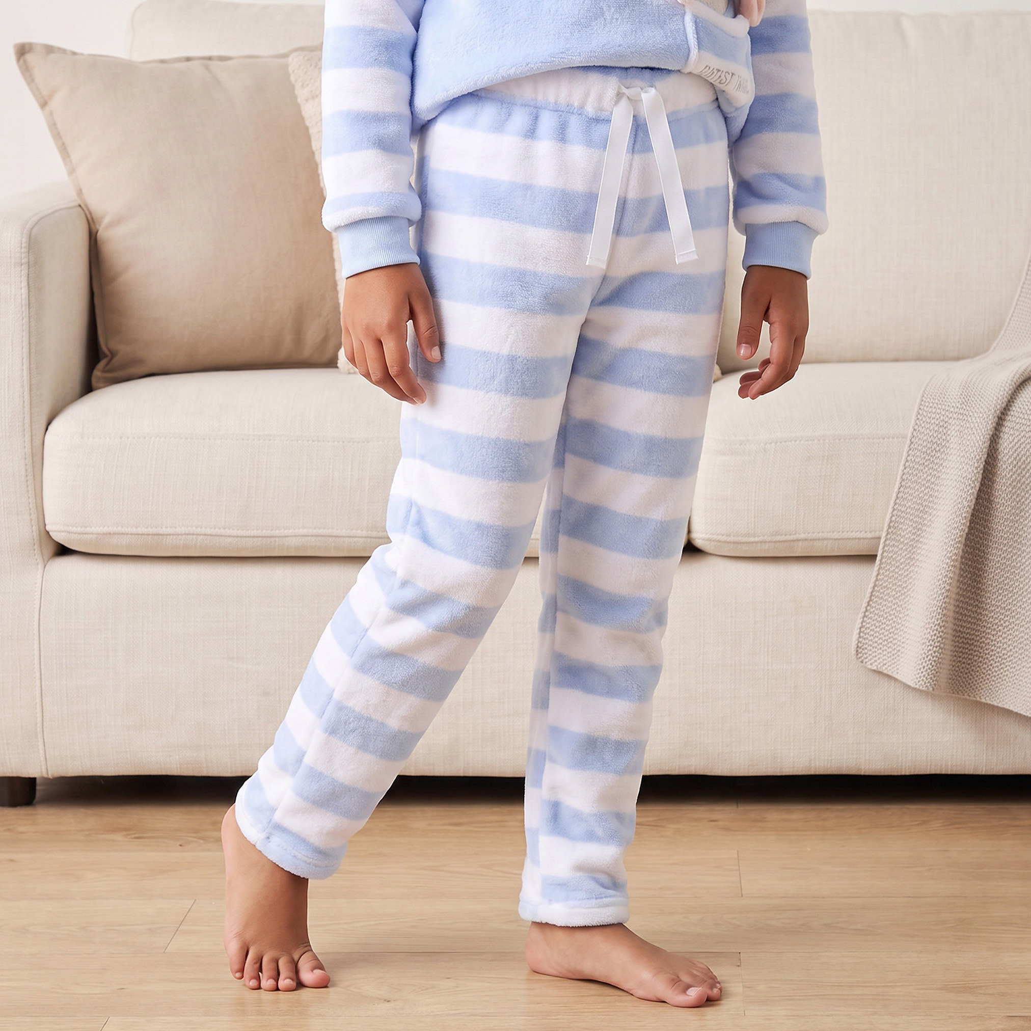 Juniors Crew Neck Long Sleeves Pyjama Set with Stripes-girls-clothing-nightwear-image-3