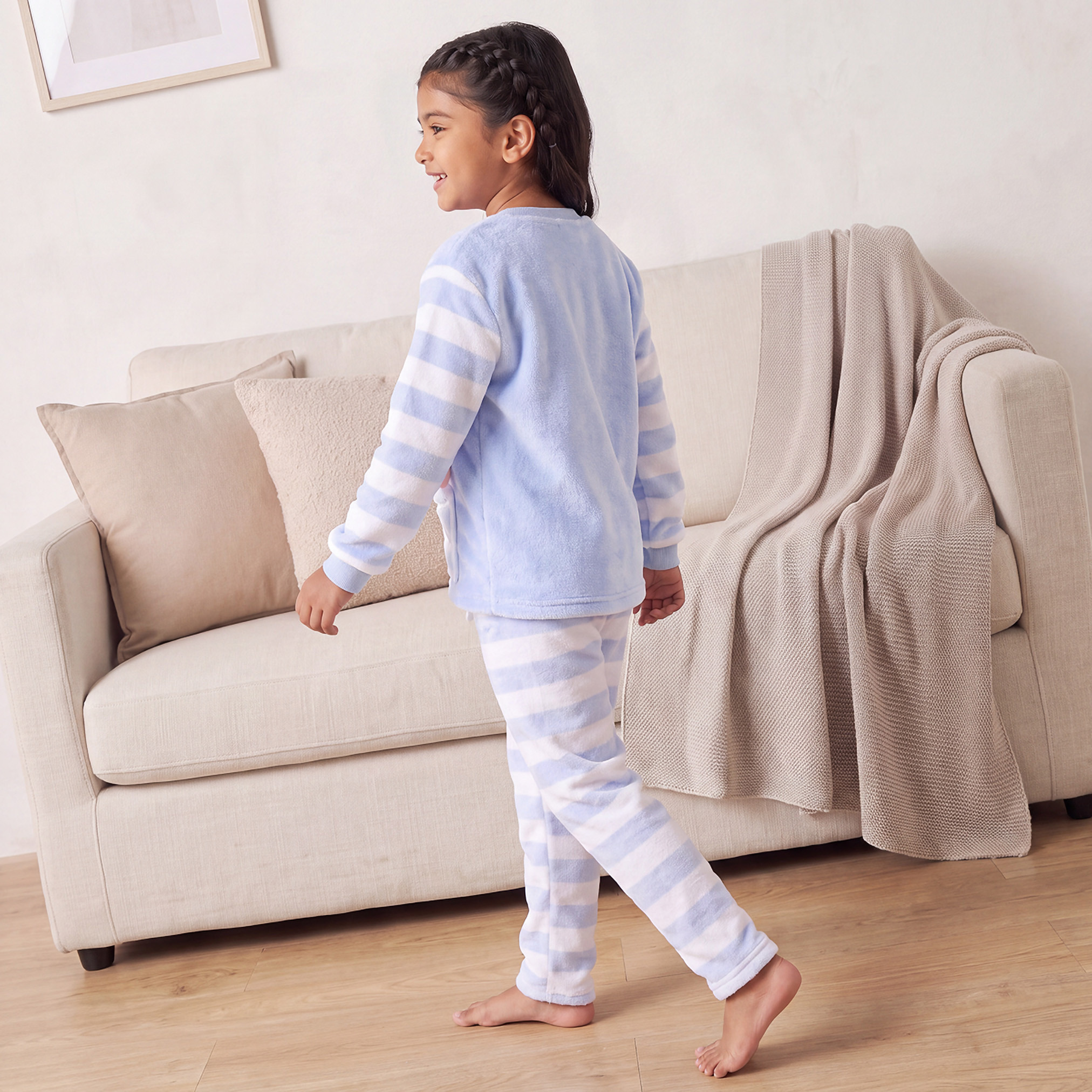 Juniors Crew Neck Long Sleeves Pyjama Set with Stripes-girls-clothing-nightwear-image-4