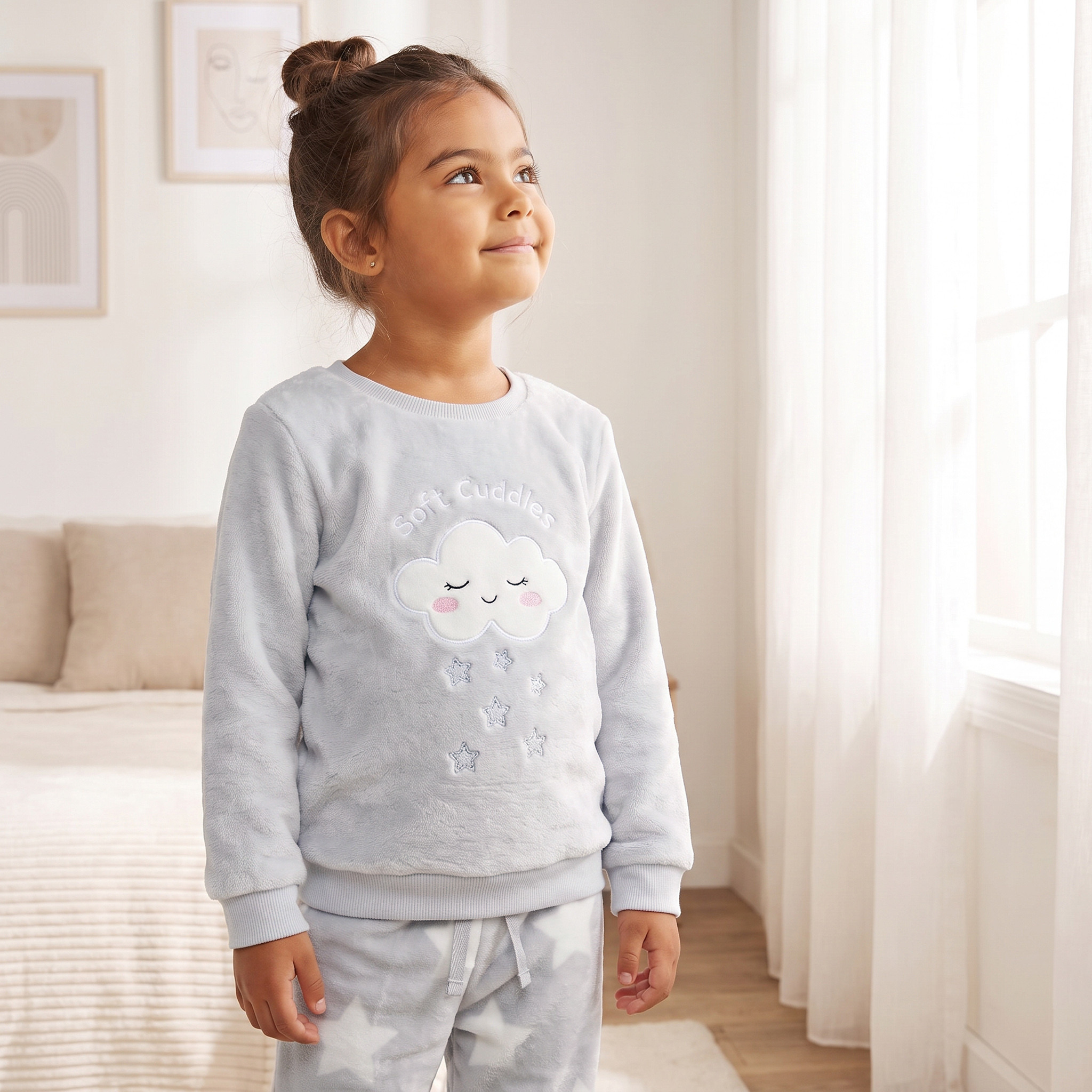 Juniors Crew Neck Long Sleeves Pyjama Set with Swan Applique-girls-clothing-nightwear-image-2