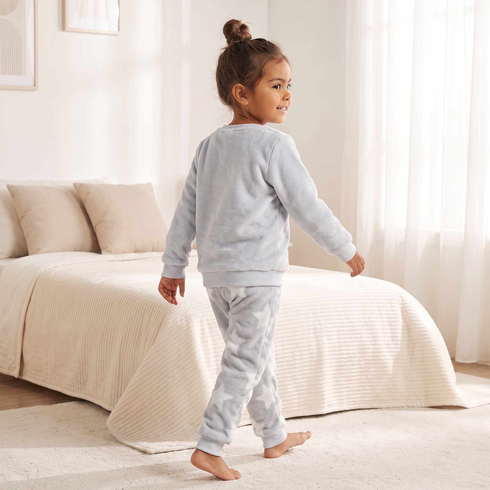 Juniors Crew Neck Long Sleeves Pyjama Set with Swan Applique-girls-clothing-nightwear-image-4