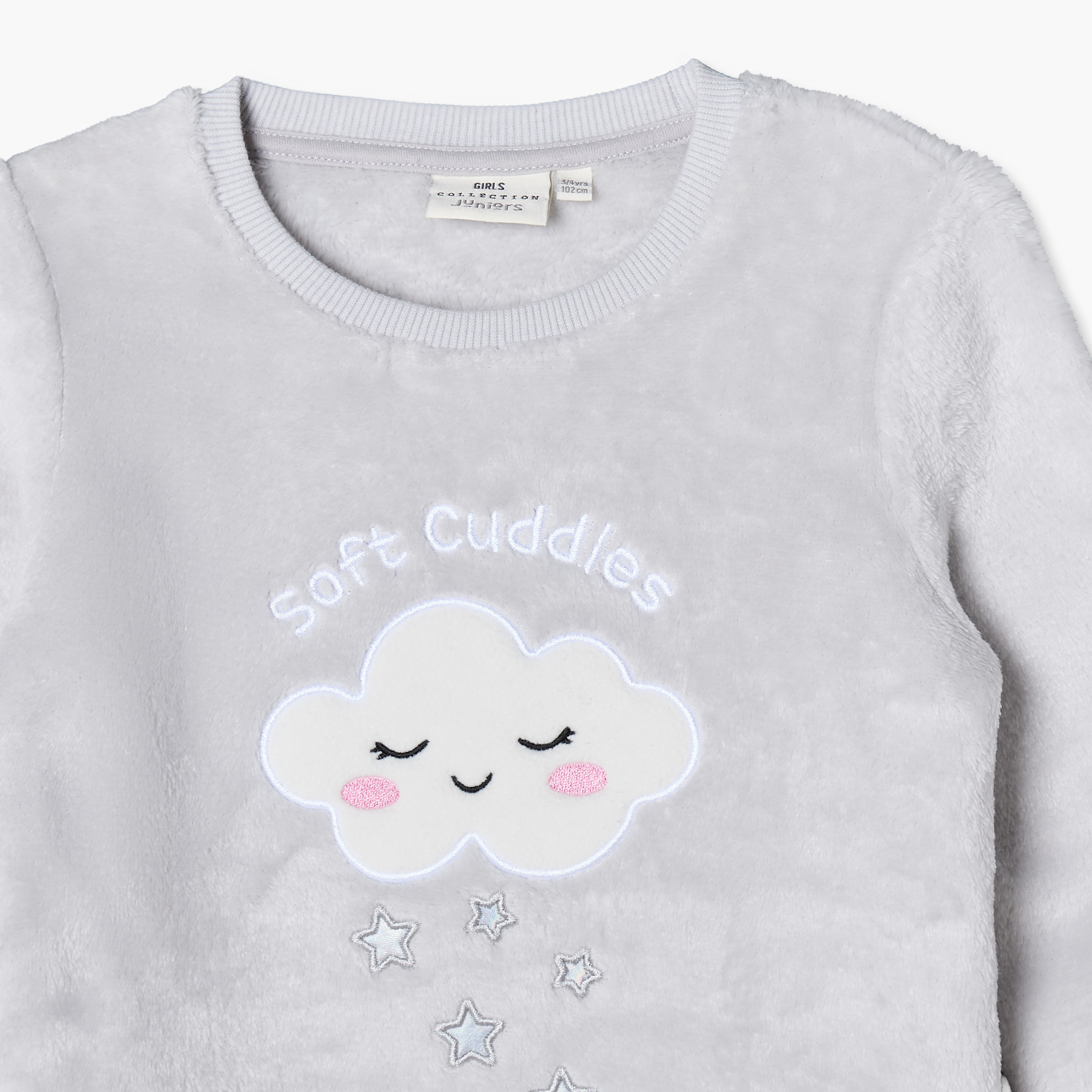 Juniors Crew Neck Long Sleeves Pyjama Set with Swan Applique-girls-clothing-nightwear-image-5
