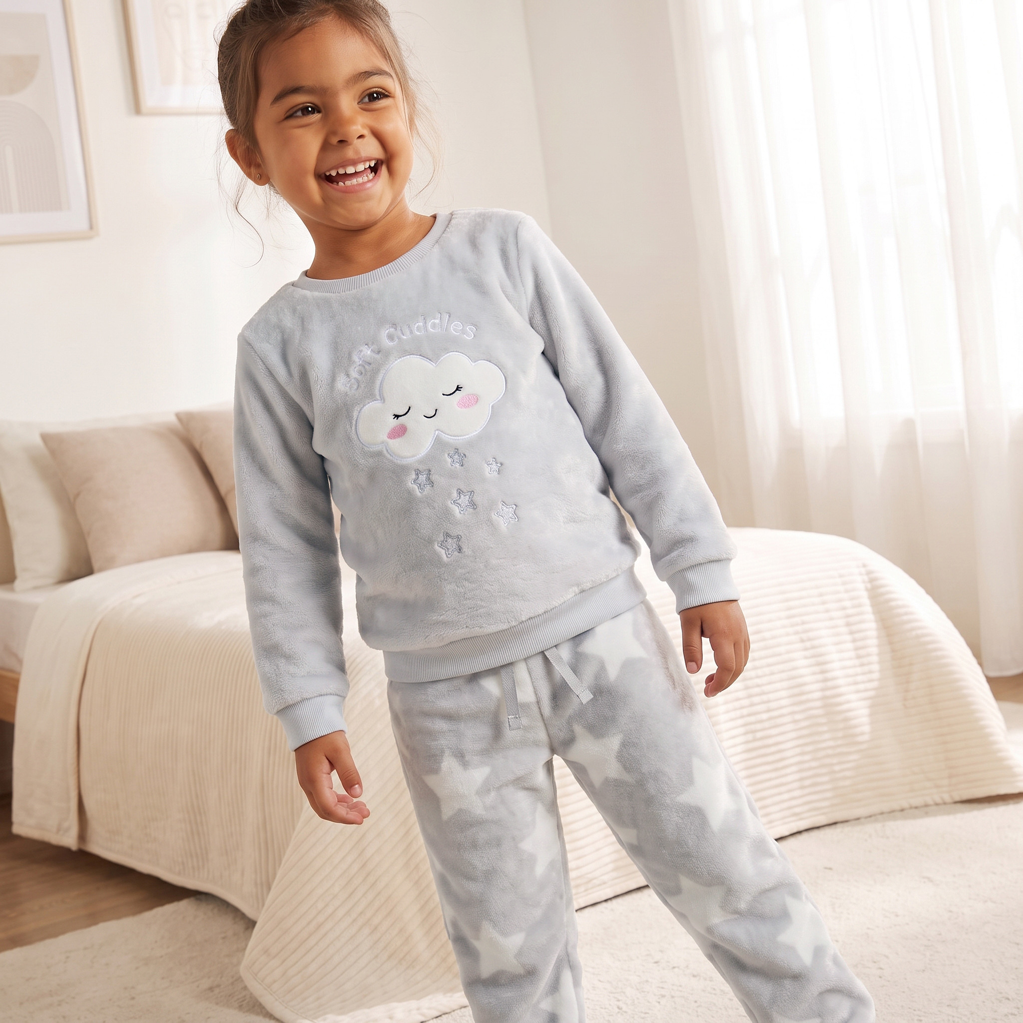 Juniors Crew Neck Long Sleeves Pyjama Set with Swan Applique-girls-clothing-nightwear-image-7