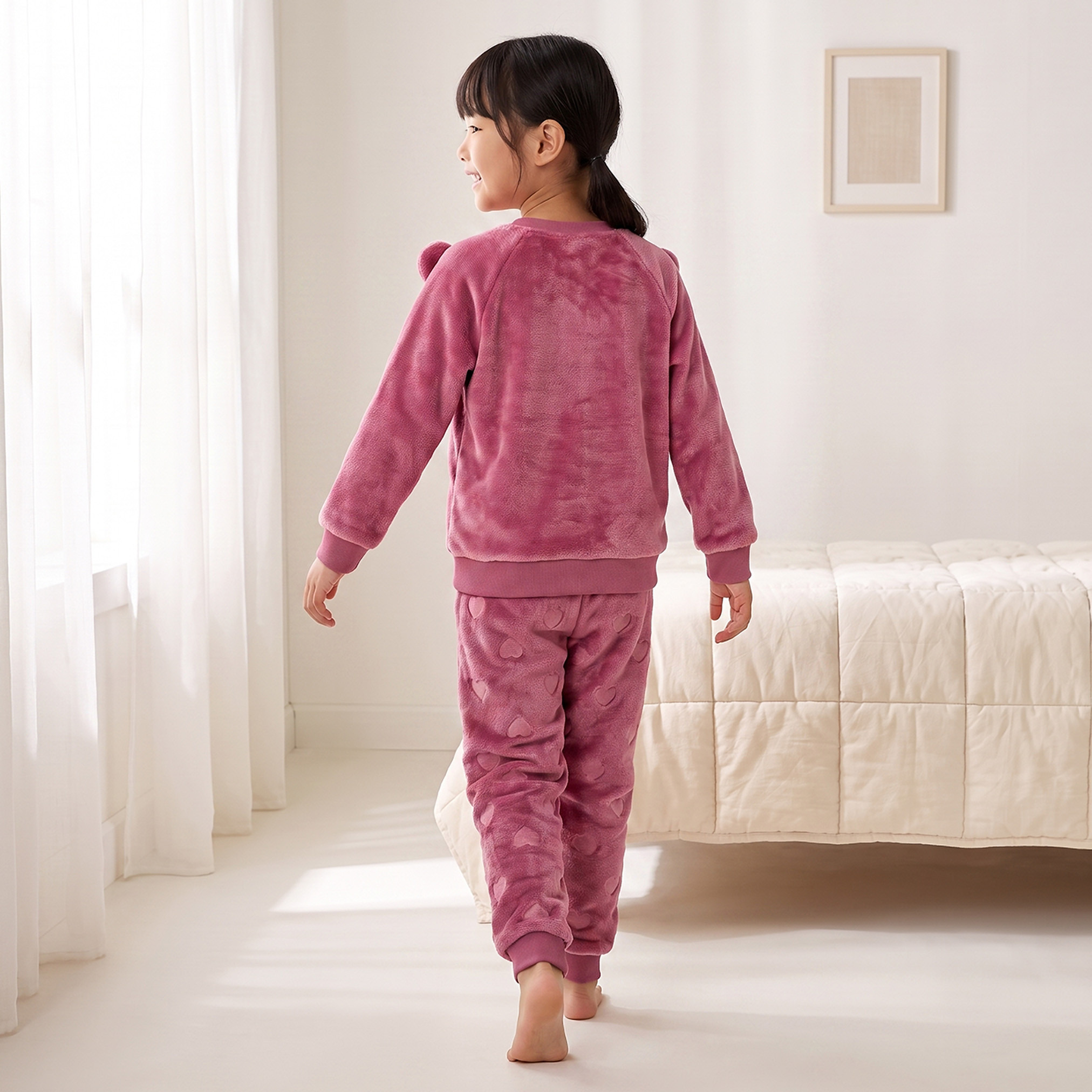 Juniors Crew Neck Long Sleeves Pyjama Set with Fox Applique-girls-clothing-nightwear-image-4