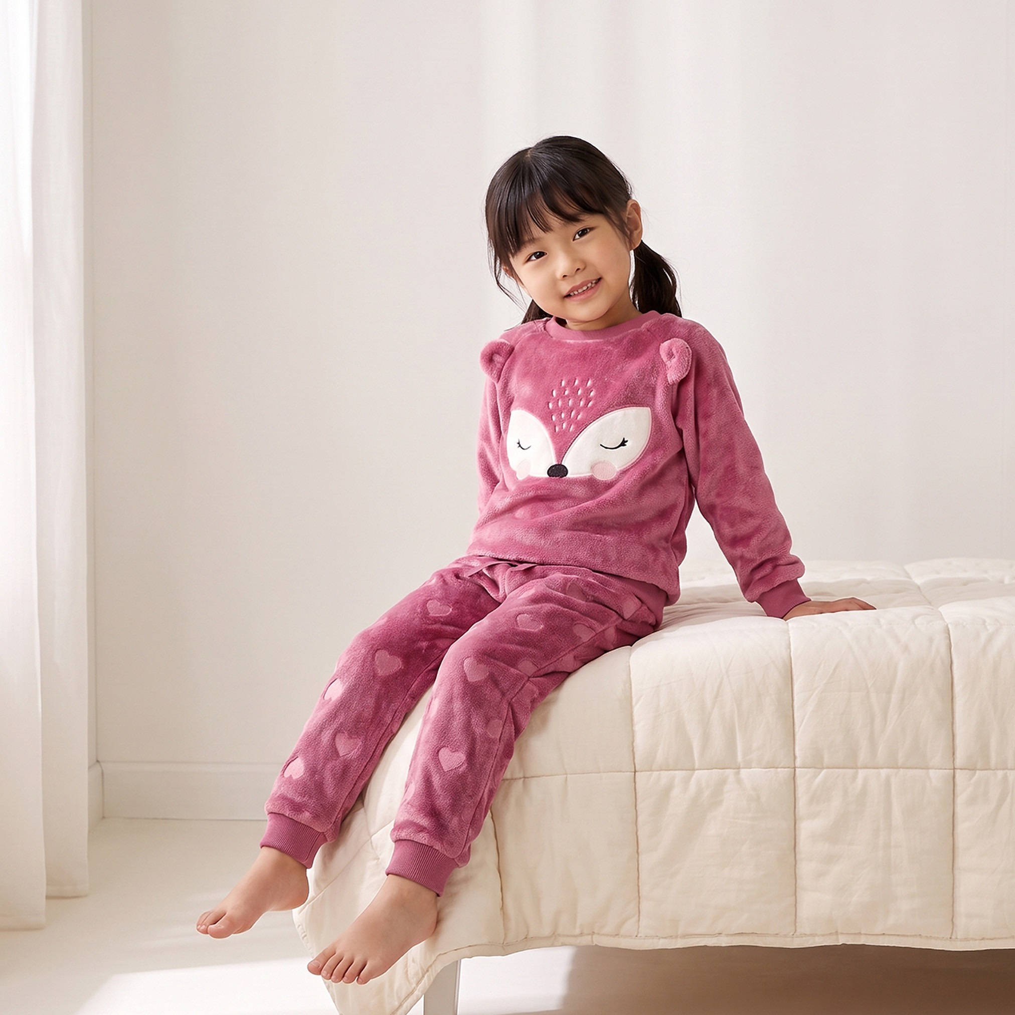 Juniors Crew Neck Long Sleeves Pyjama Set with Fox Applique-girls-clothing-nightwear-image-8