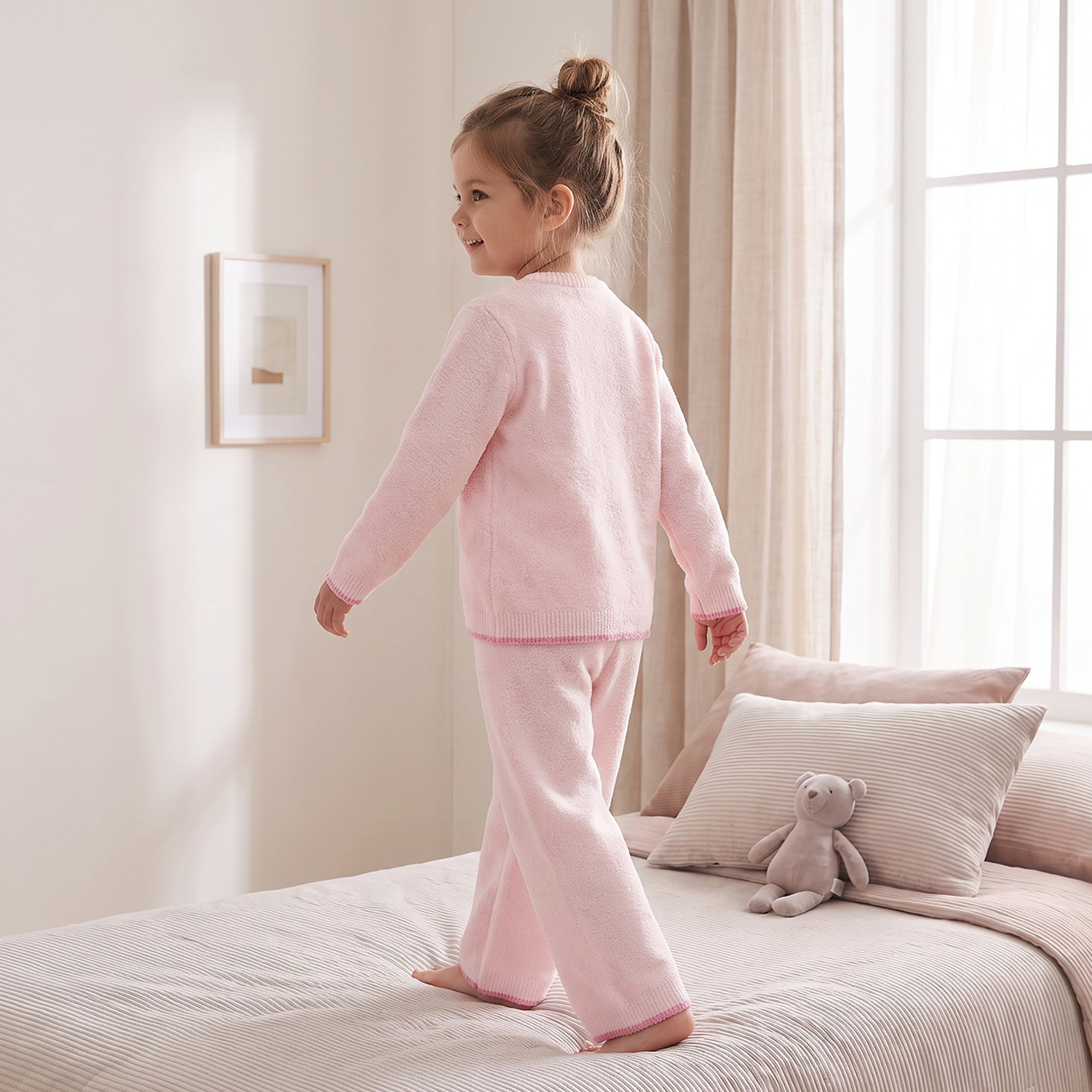 Juniors Round Neck Long Sleeves Pyjama Set with Slogan Print-girls-clothing-nightwear-image-11