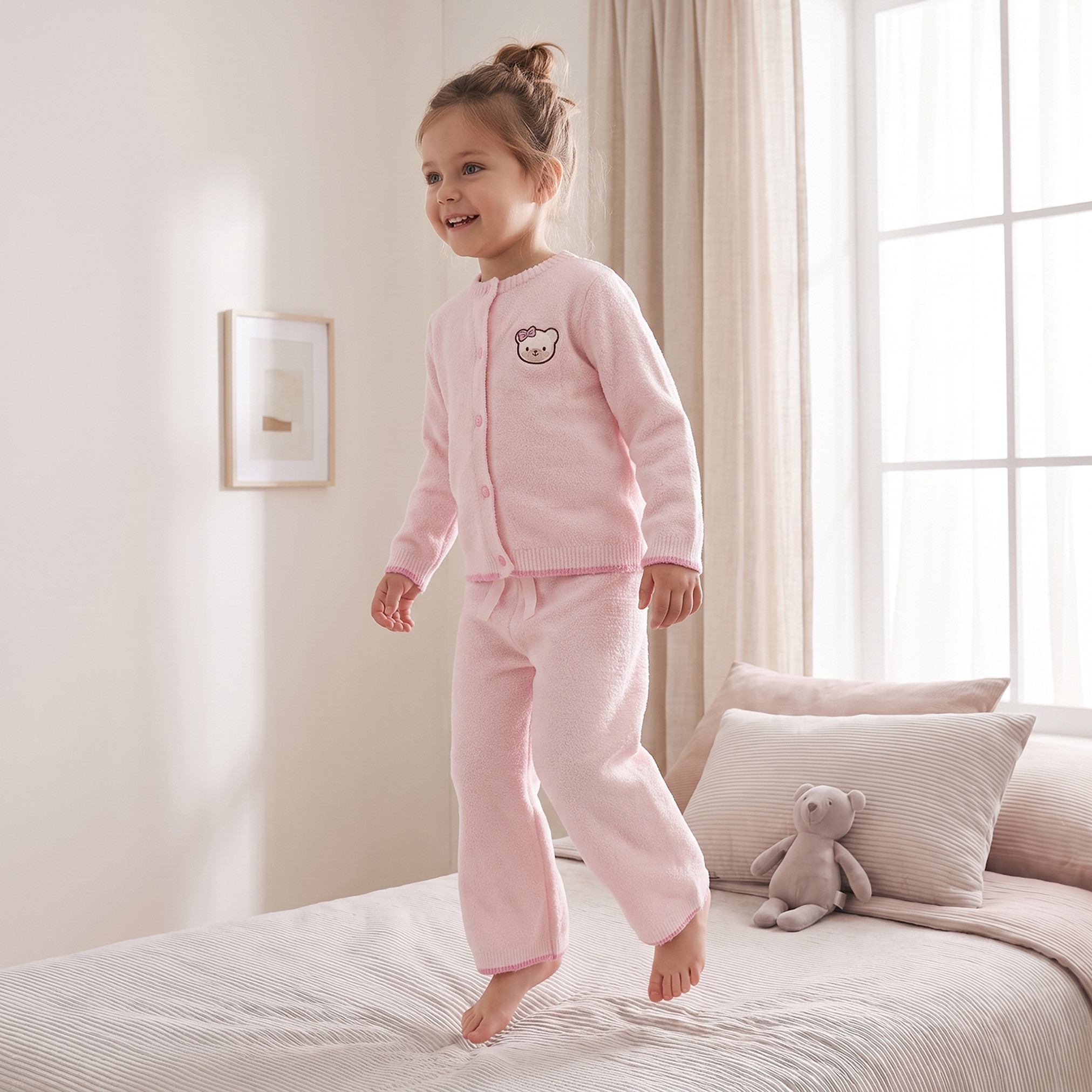 Juniors Crew Neck Long Sleeves Pyjama Set with Hello Kitty Embroidery-girls-clothing-nightwear-image-7