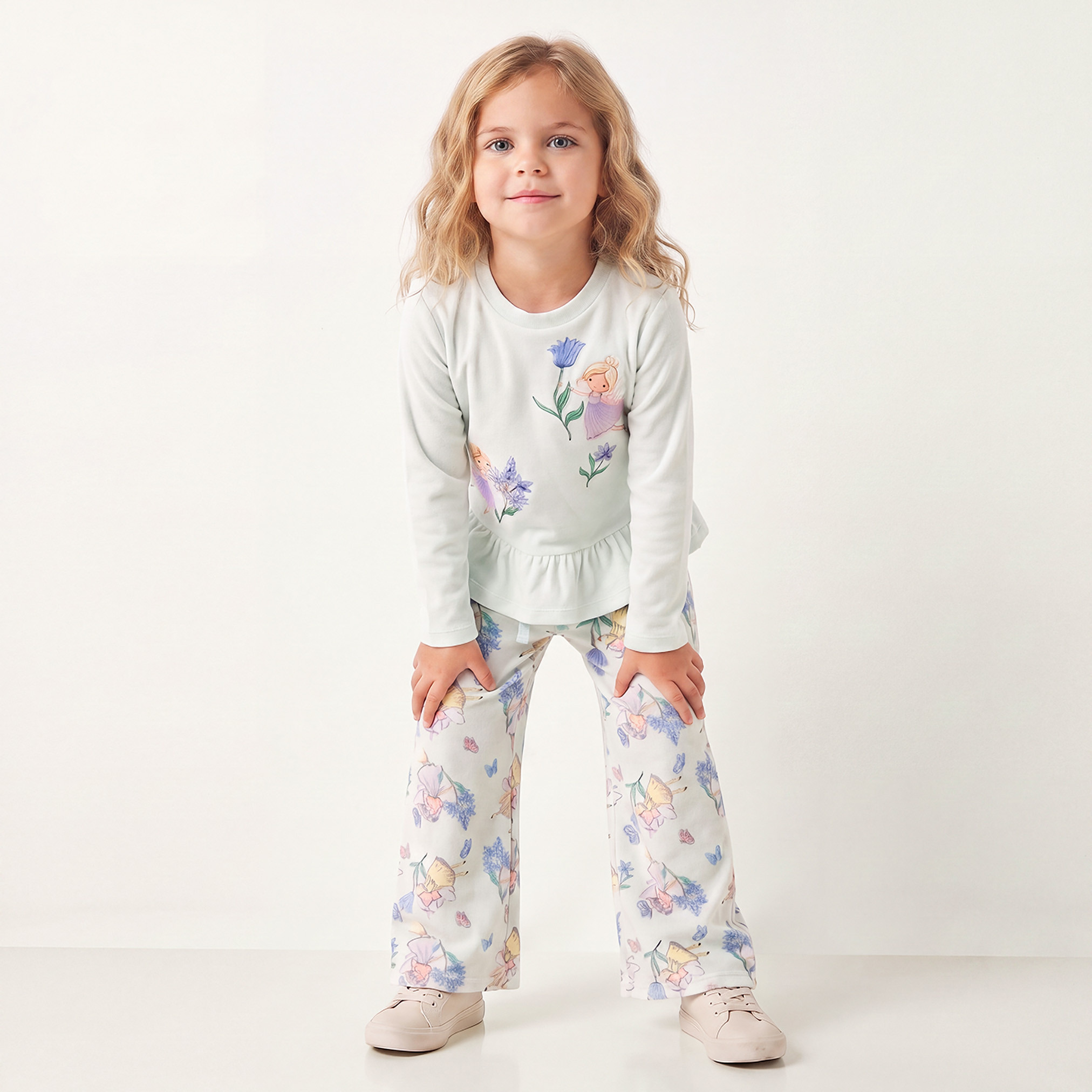 طقم بيجاما قطن بياقة ضيقة وأكمام طويلة بطبعات جنيات من جونيورز-girls-clothing-nightwear-image-8