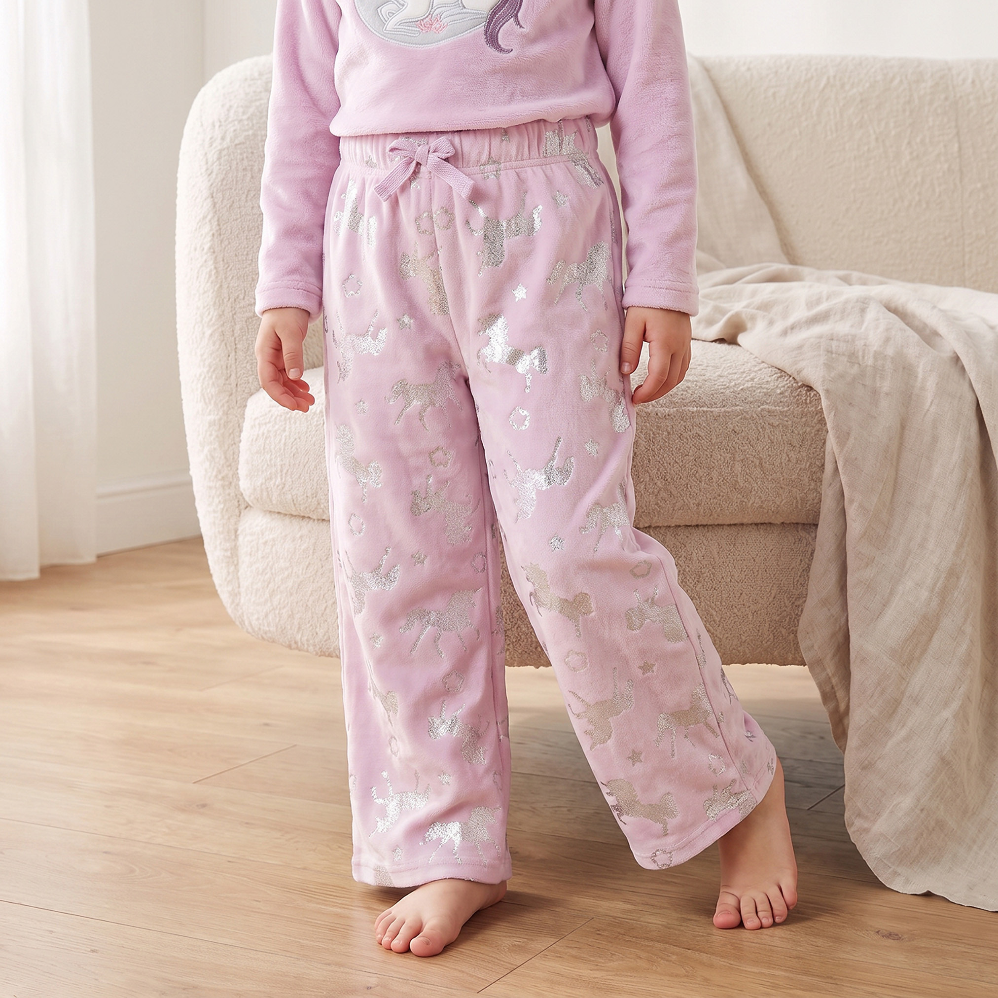 Juniors Crew Neck Long Sleeves Pyjama Set with Unicorn Applique-girls-clothing-nightwear-image-3