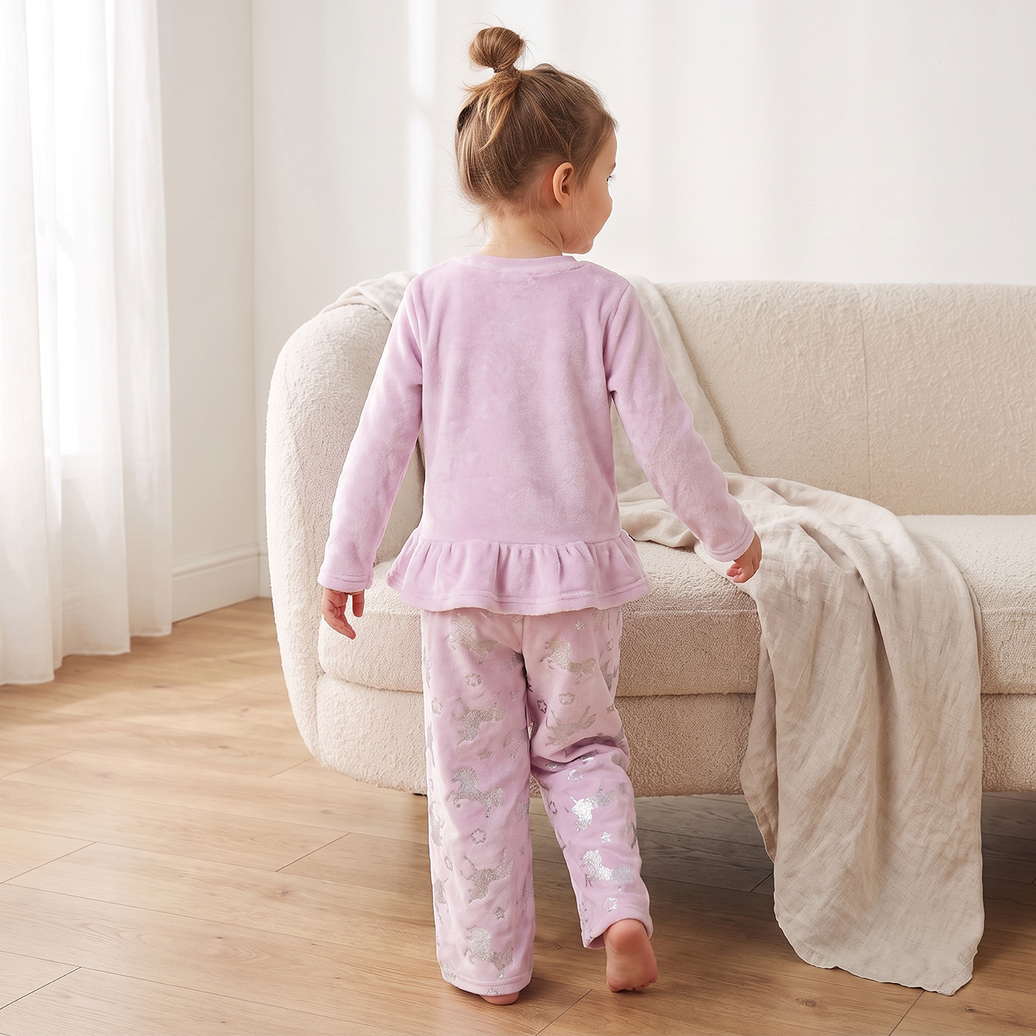 Juniors Crew Neck Long Sleeves Pyjama Set with Unicorn Applique-girls-clothing-nightwear-image-4